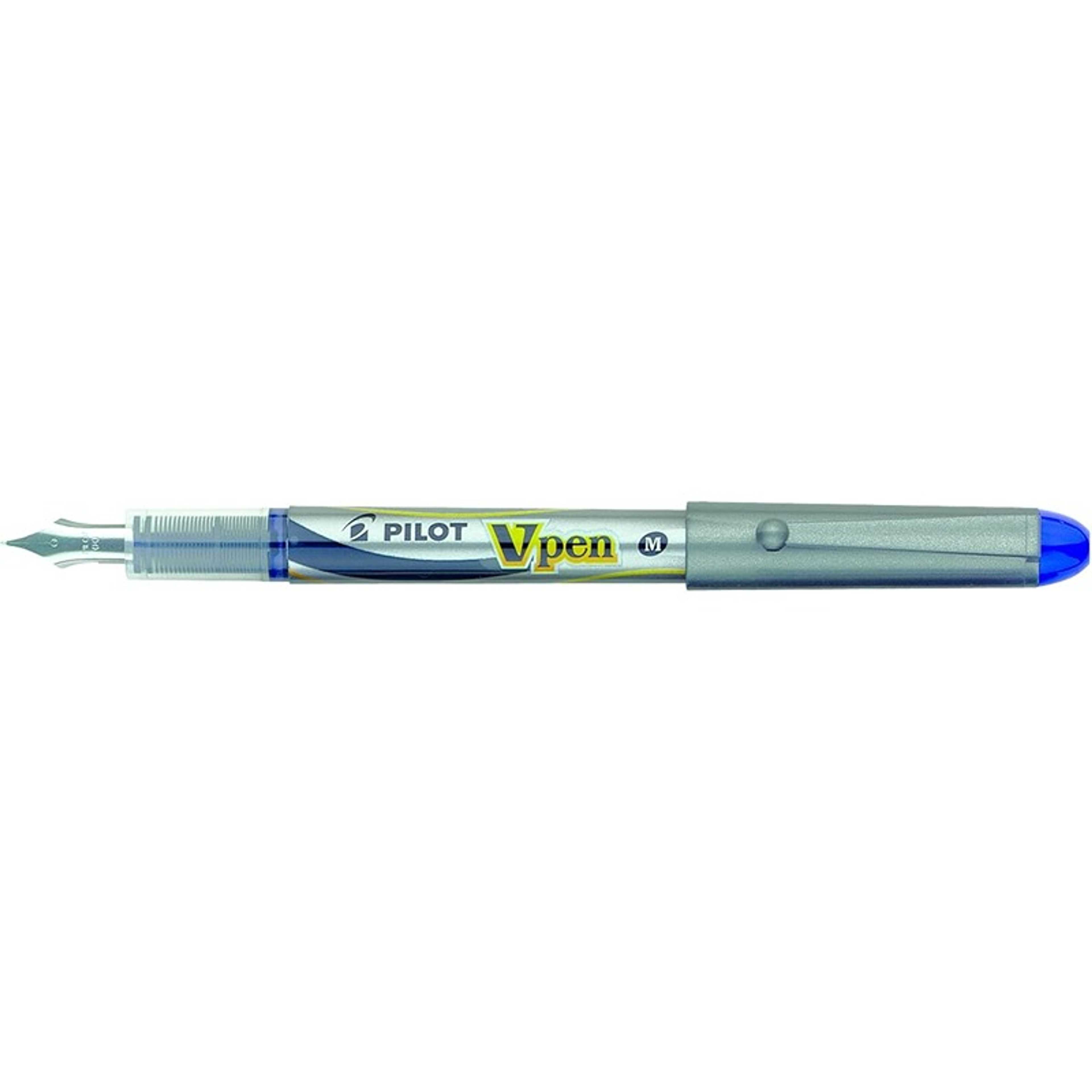 Pilot VPen Disposable Fountain Pen Silver Barrel 0.58 mm Tip - Blue, Box of 12 - Product Main Image
