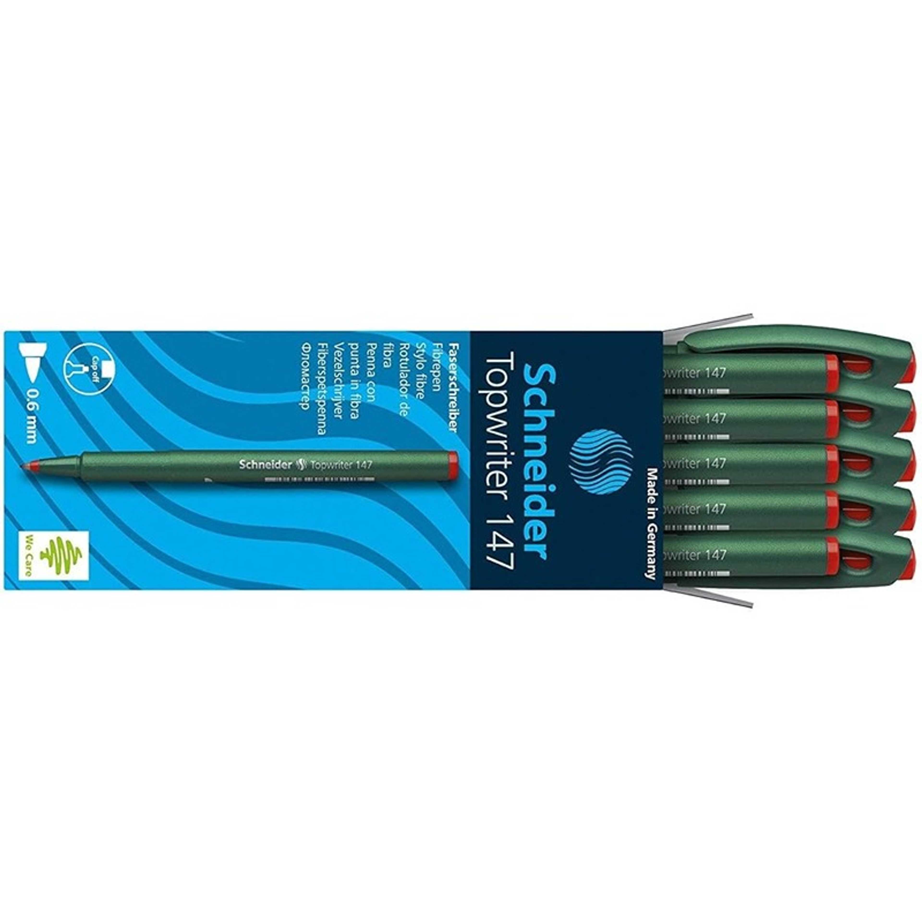 Schneider Topwriter 147 Mint Green Barrel Fibre Pen - Red (Pack of 10) - Product Main Image