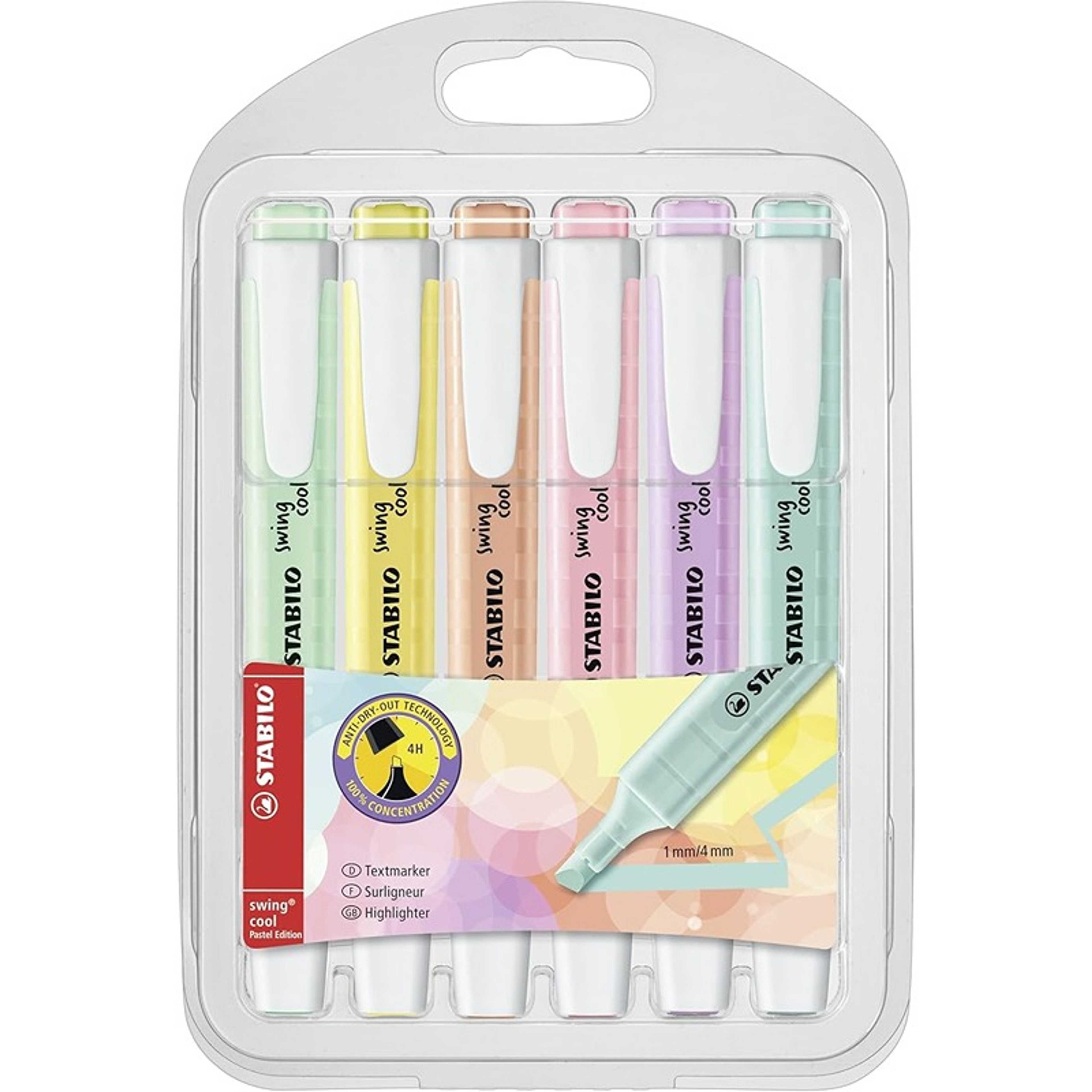 Highlighter pen - stabilo swing cool pastel wallet of 6 assorted colours - Product Main Image