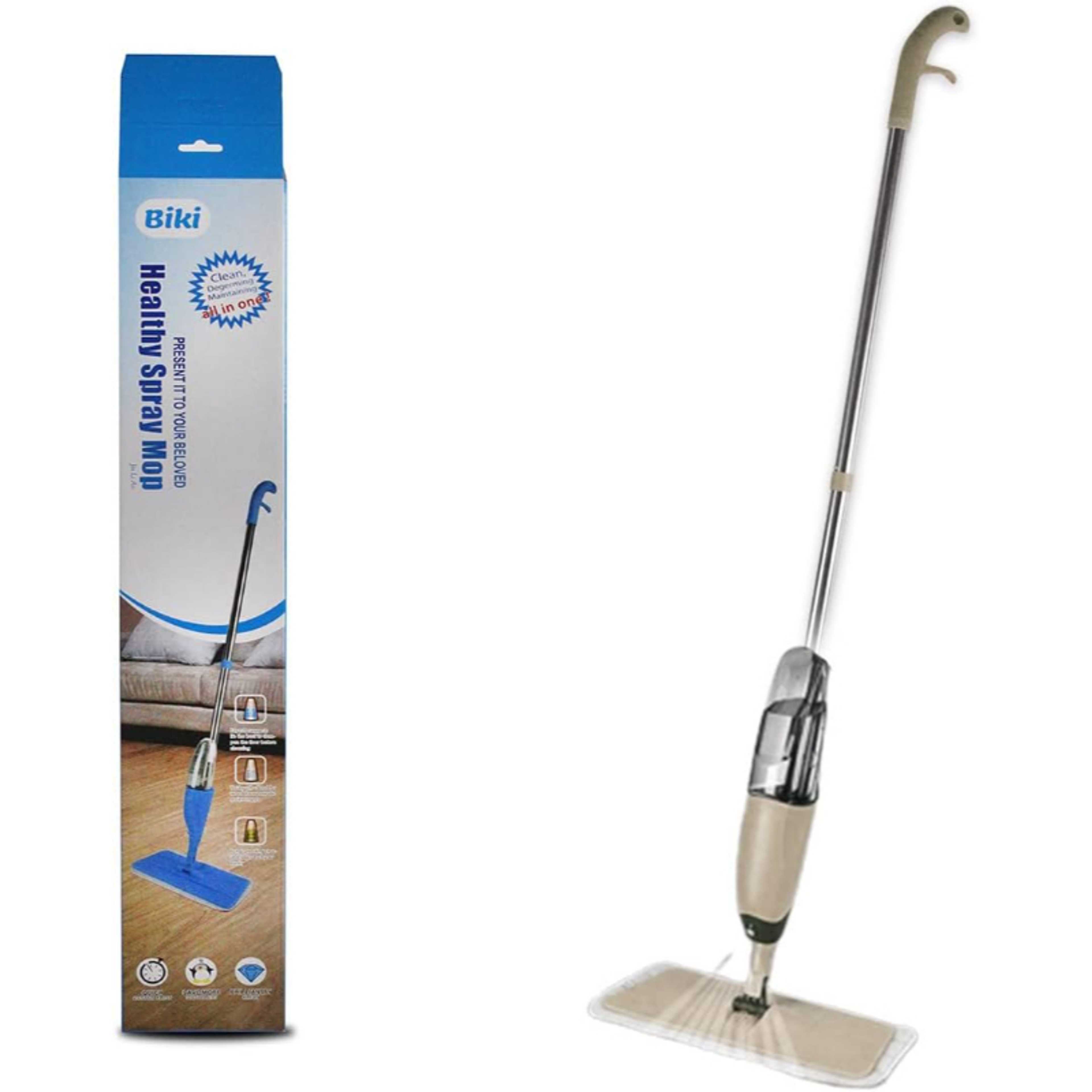 Biki Flat Spray Mop | 2 in 1 Liquid Dispenser and Movable Handle | Removable Washable Cleaning Pad and Integrated Water Spray | for Wet and Dry Surface | 360 Degree Floor Cleaning for Home (Beige) - Product Main Image