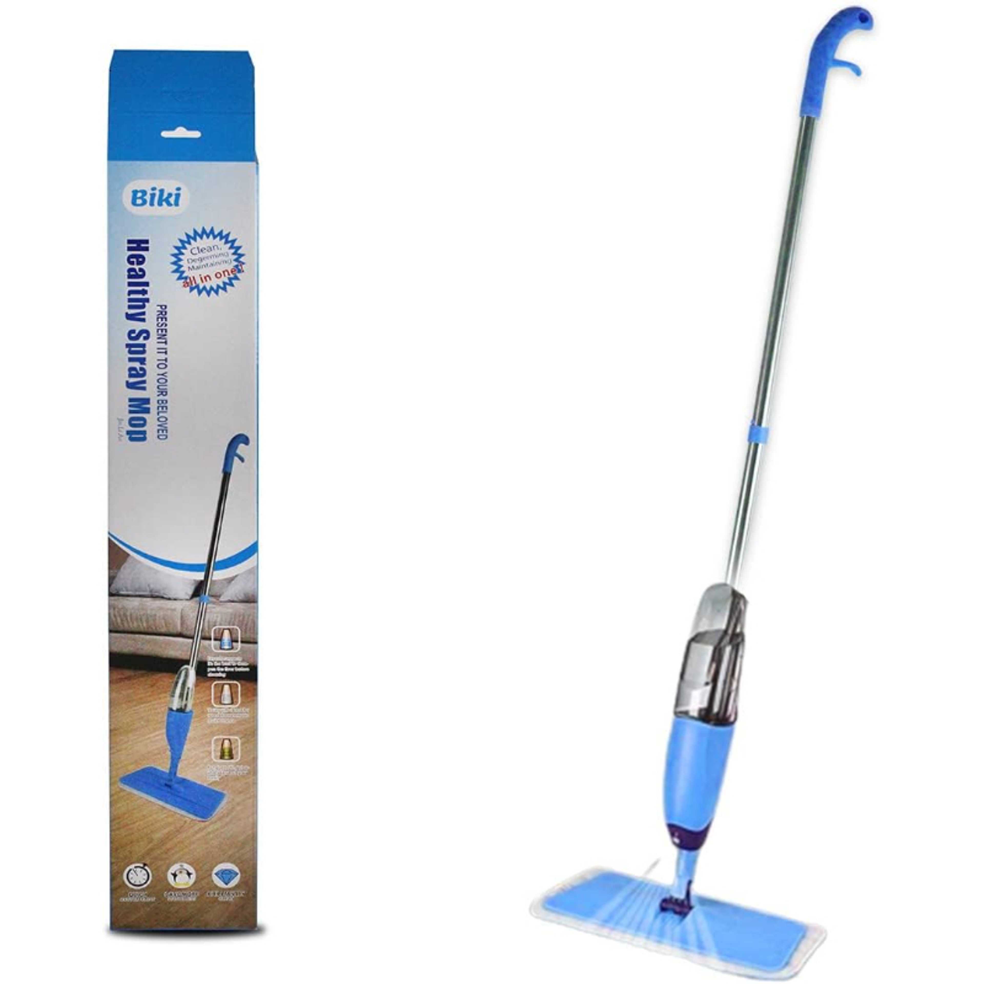 Biki Flat Spray Mop | 2 in 1 Liquid Dispenser and Movable Handle | Removable Washable Cleaning Pad and Integrated Water Spray | for Wet and Dry Surface | 360 Degree Floor Cleaning for Home (Blue) - Product Main Image