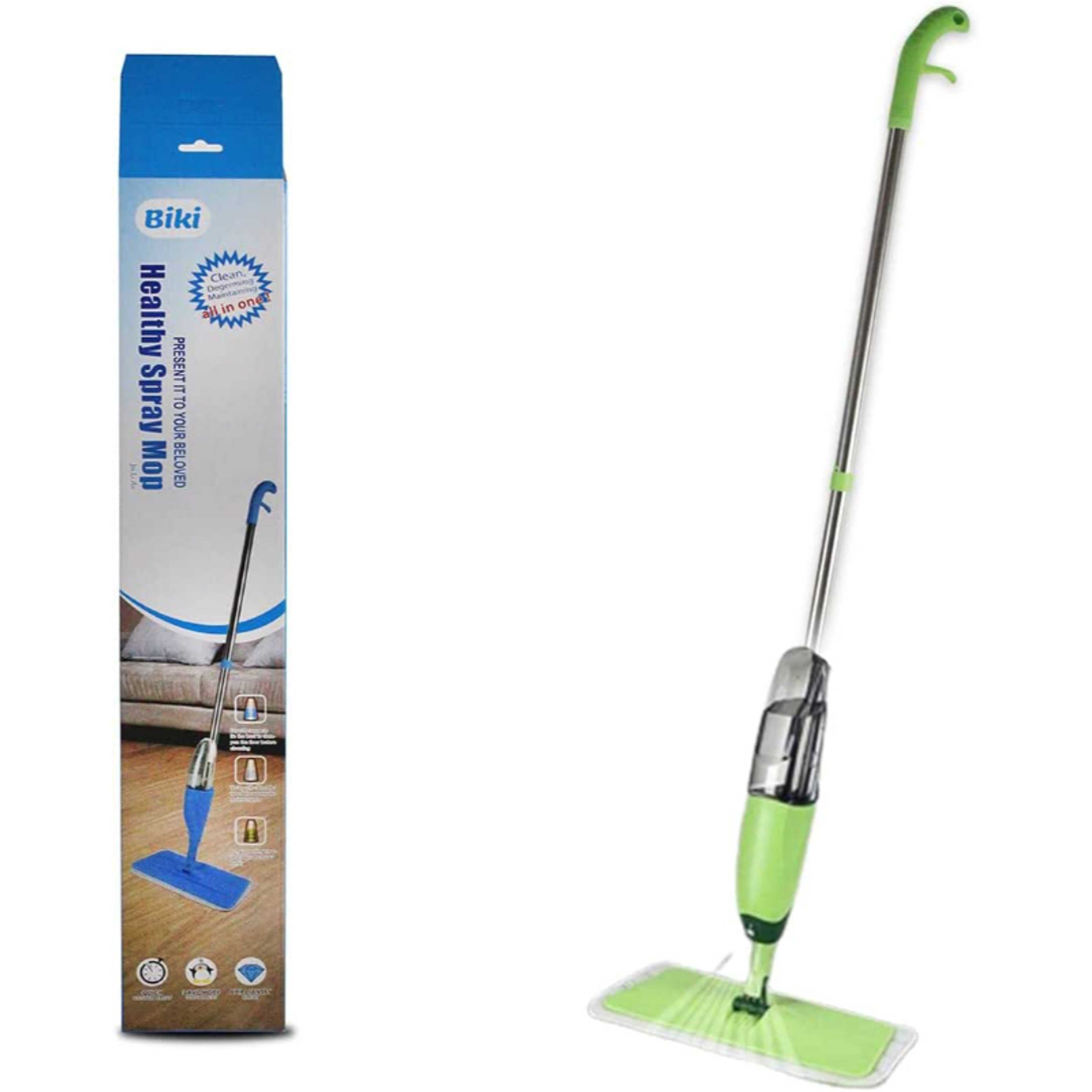 Biki Flat Spray Mop | 2 in 1 Liquid Dispenser and Movable Handle | Removable Washable Cleaning Pad and Integrated Water Spray | for Wet and Dry Surface | 360 Degree Floor Cleaning for Home (Green) - Product Main Image