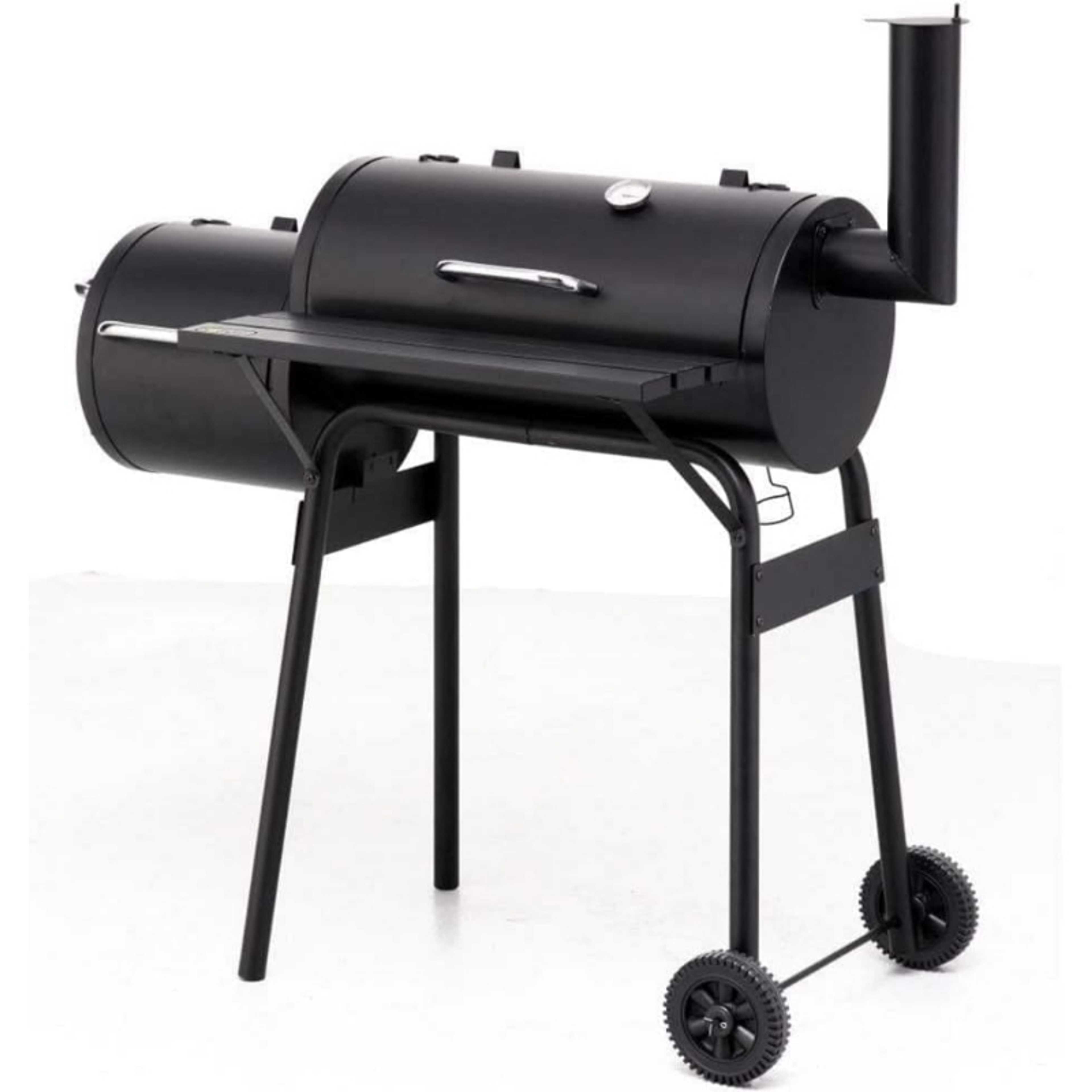 Barbeque Charcoal Grill and Offset Smoker | BBQ cooking surface, Outdoor for Camping | Black | شواية فحم شواء ومدخن أوفست | سطح طهي للشواء ، خارجي للتخييم | أسود - Product Main Image