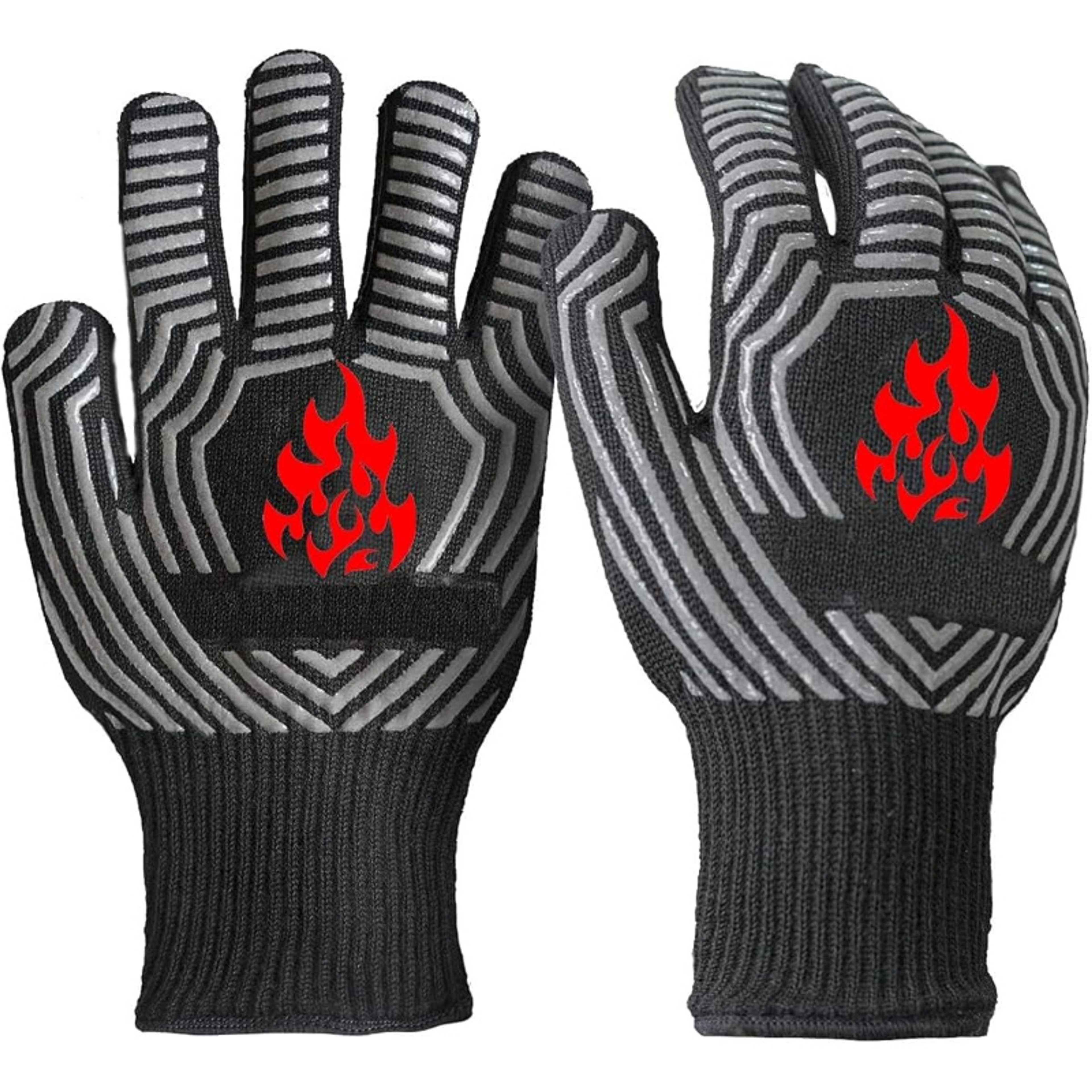 Biki 1472℉ Extreme Heat Resistant BBQ Gloves Kitchen Oven Mitts Cut-Resistant Non-Slip Silicone Grilling Gloves (Black Flame) 37181 | قفازات الشواء من السيليكون المقاوم لحرارة العالية - عبوة من زوج - Product Main Image
