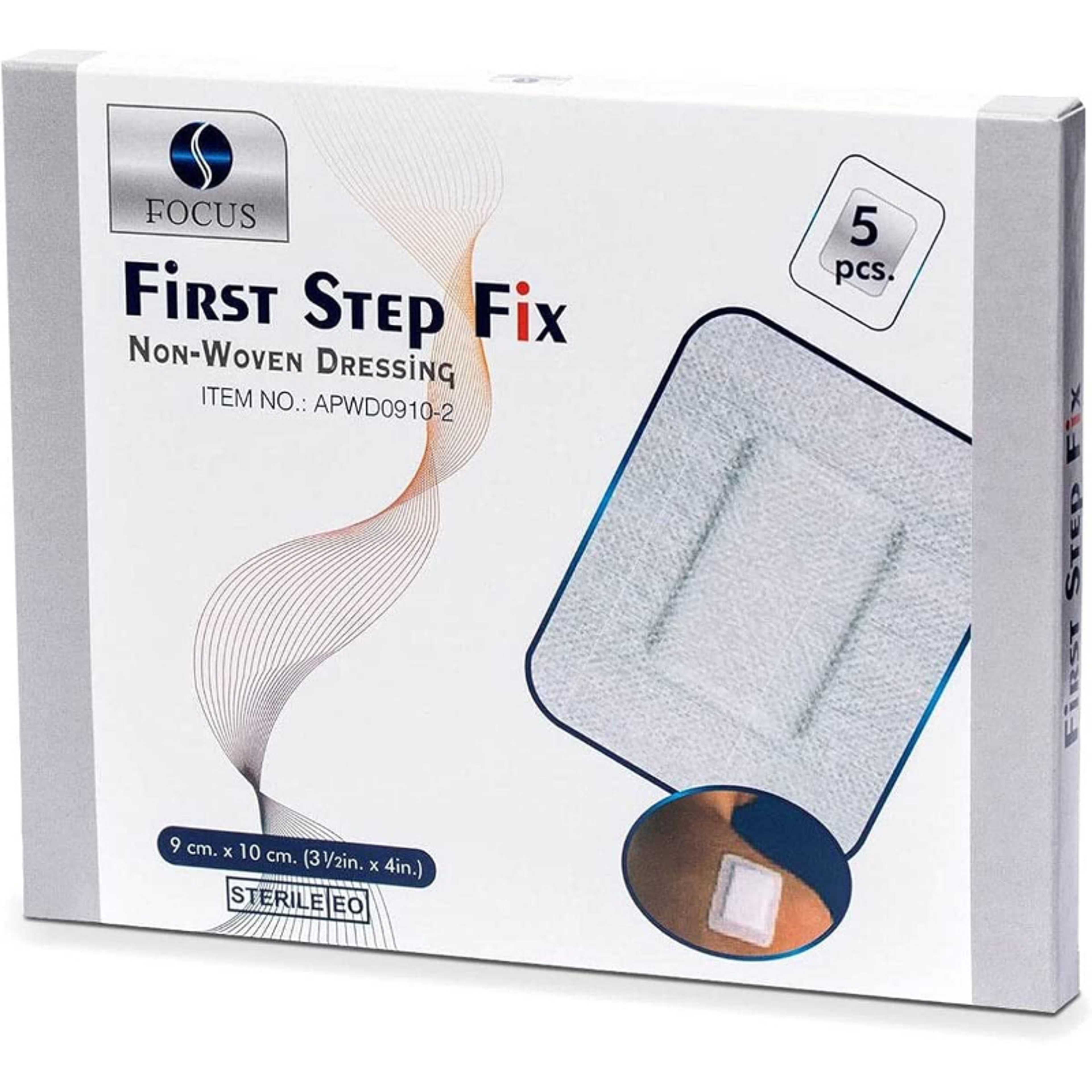 First Step Fix Non-Woven Adhesive Wound Dressing 5 Pieces, 10 cm Length X 9 cm Width, White - Product Main Image