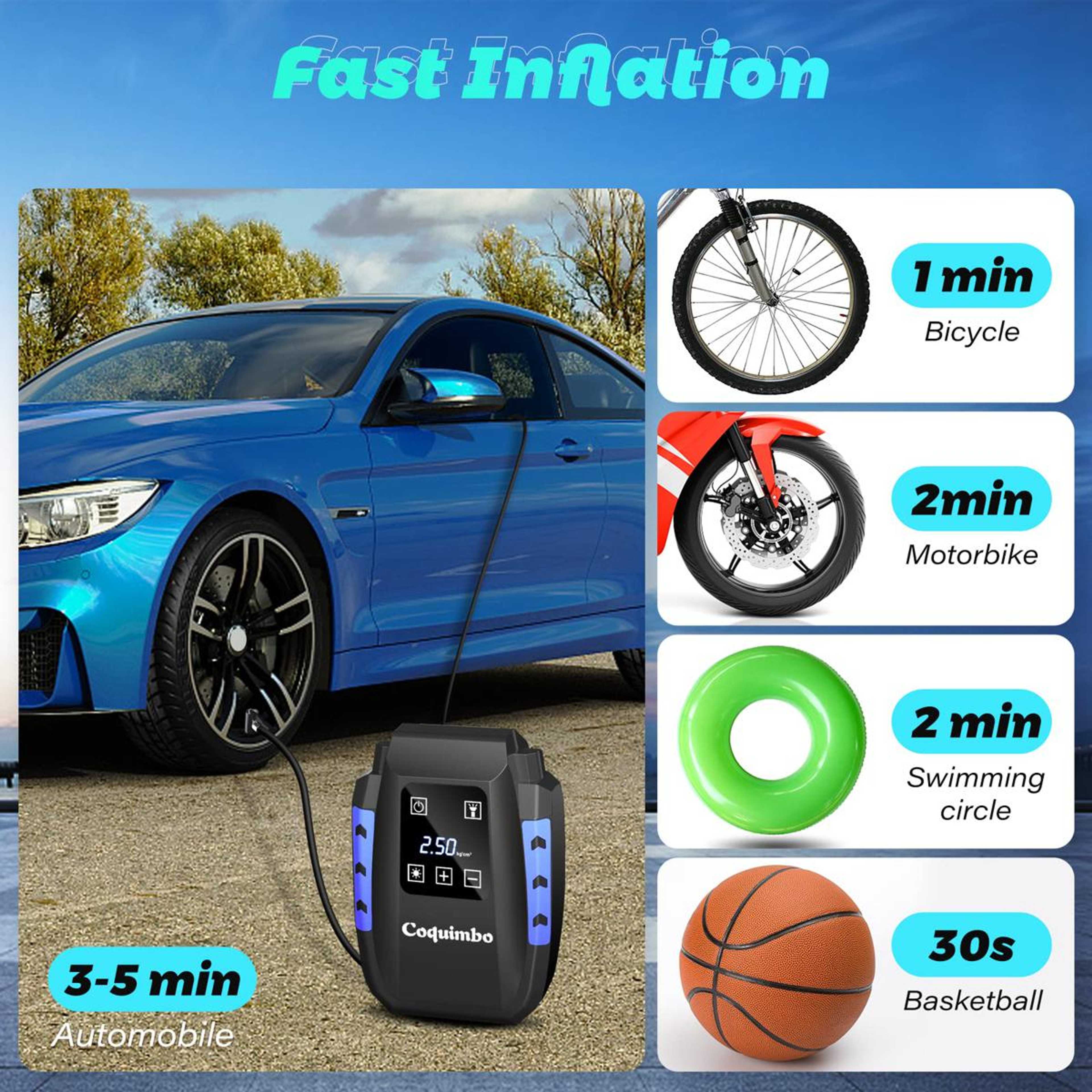 Digital Tyre Inflator Winzwon Air Compressor Tyre Pump 150PSI Rapid Car Tyre Inflator Touch Screen Air Pump with 35L/Min Air Flow for Car Tyres, Moto, Ball, Bicycles and Inflatable Pool