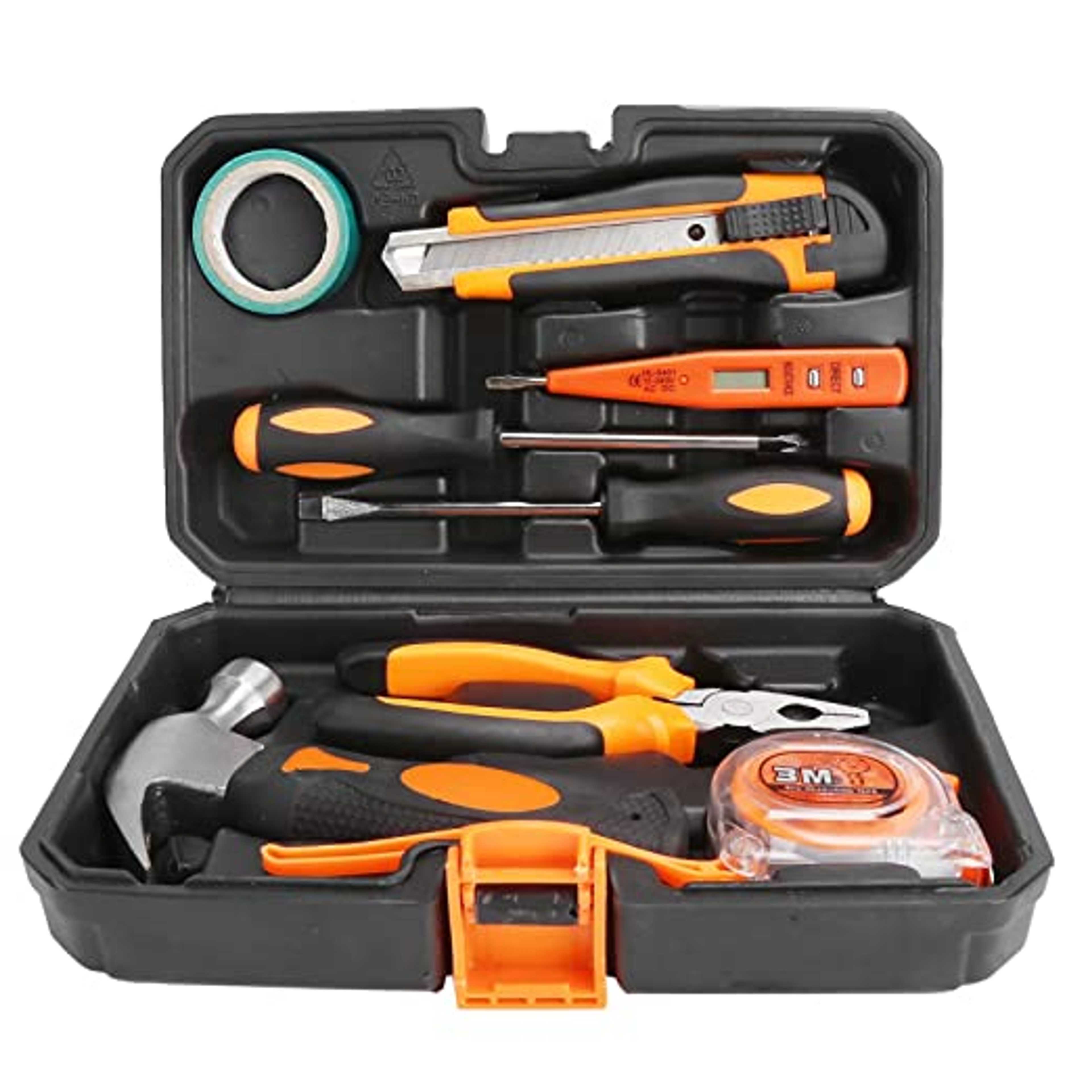 9Pcs Home Repairing Tool Set Kit Multi-functional Universal Precision Screwdriver Hammer Set Hardware Tool Kit Household Hand Tool Kit with Plastic Toolbox Storage Case