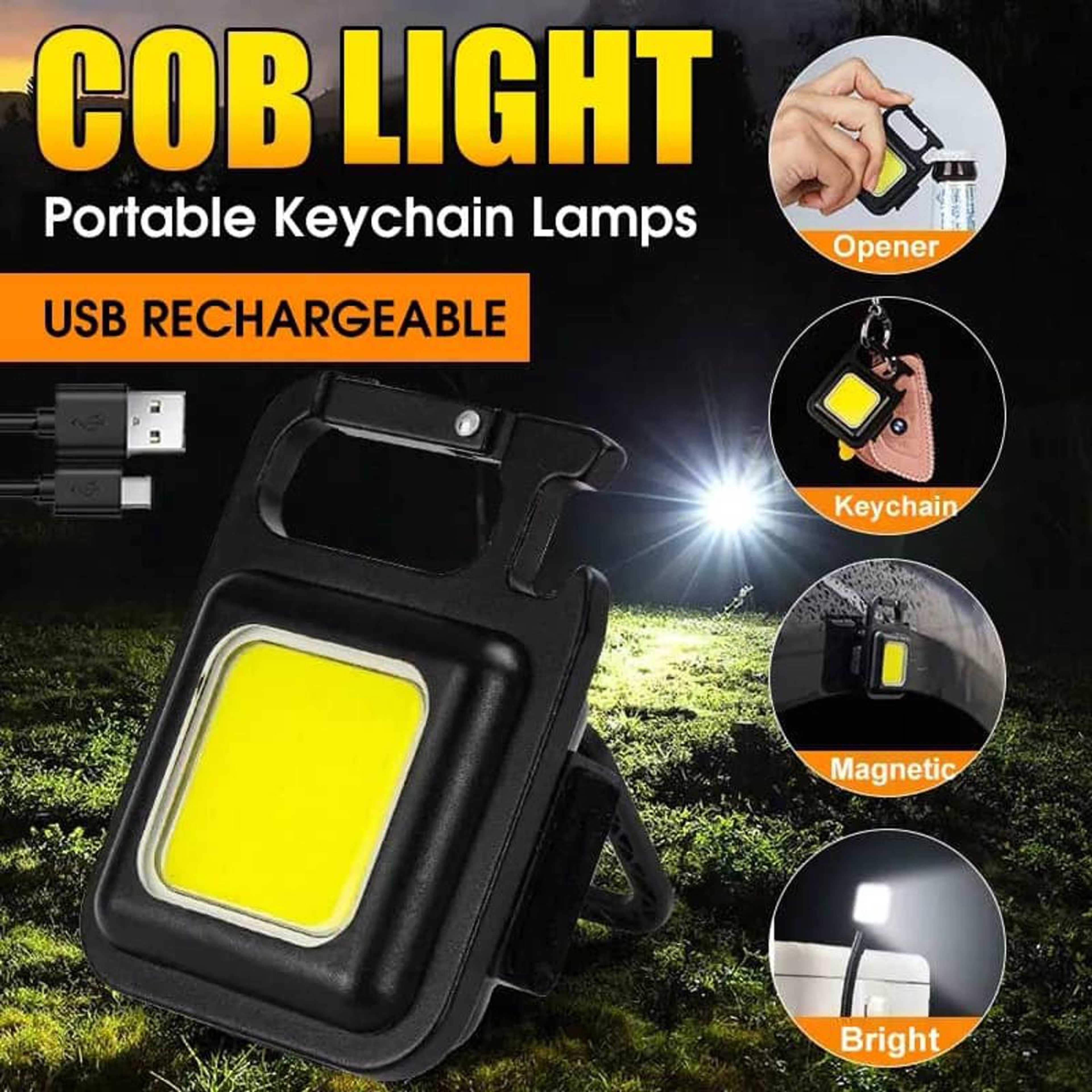 Mini Magnetic COB Keychain Light 800Lumens Bright USB Rechargeable Flashlight 3 Light Modes Portable Folding Bracket Work Lamp