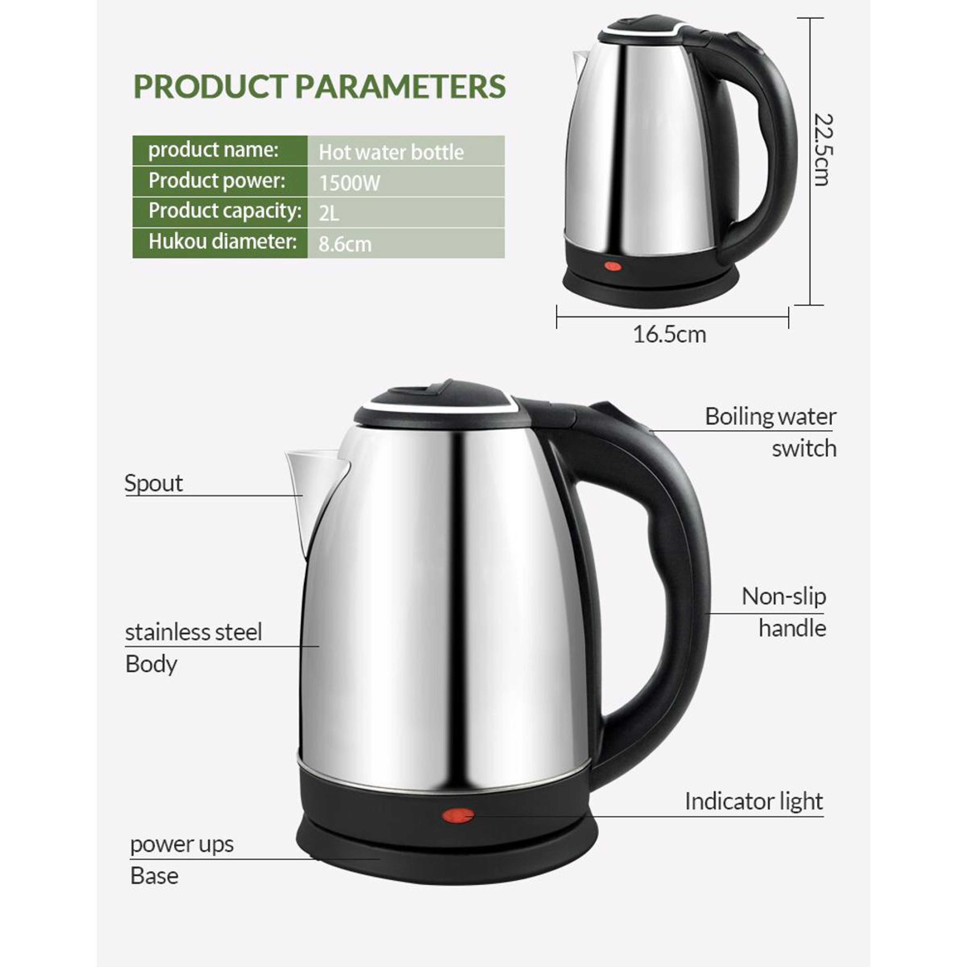 Premium Electric Kettle with Stainless Steel body and Automatic Switch Function - 1.7L & 2.0L