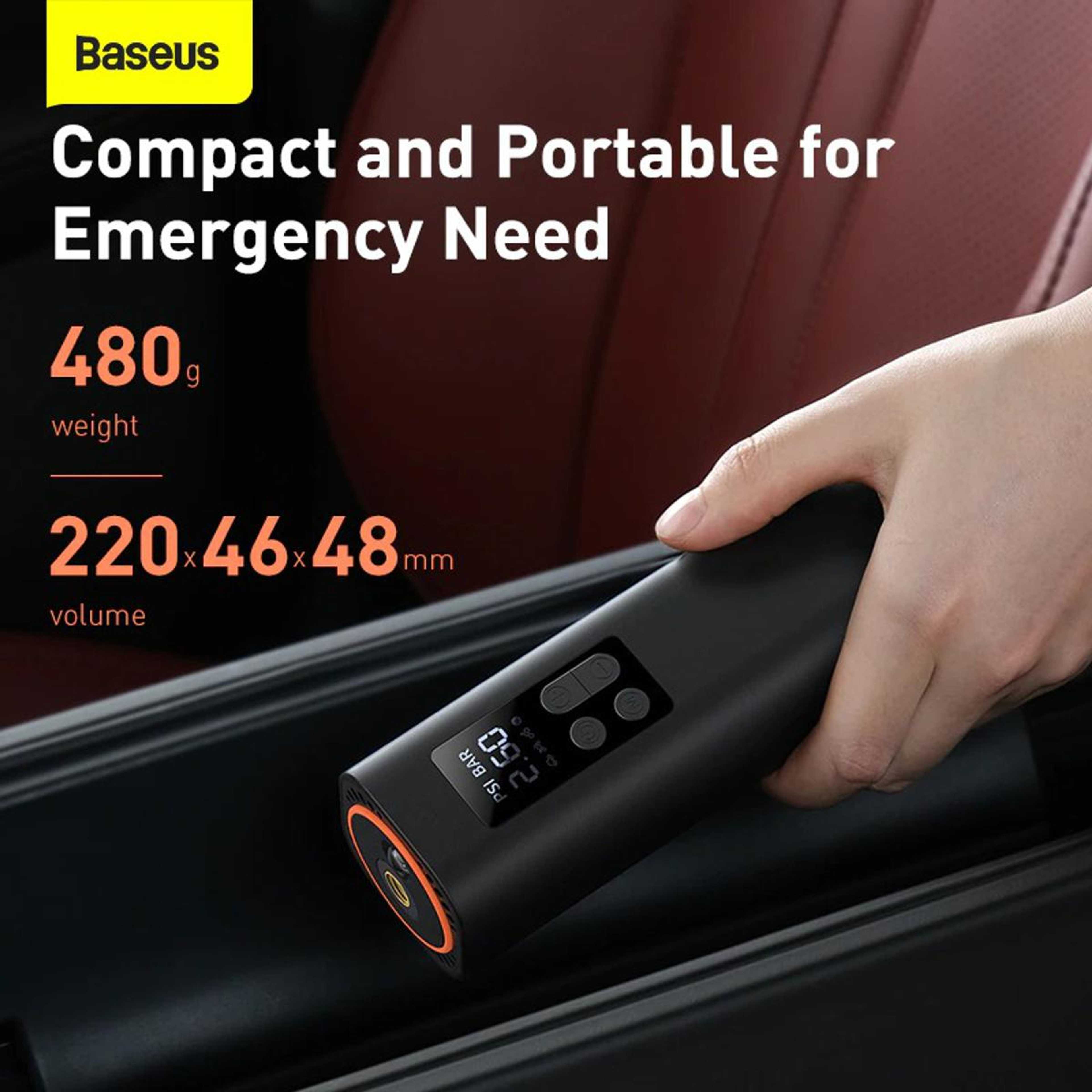BASEUS Mini Car Air Pump Inflator, 150 PSI Air Compressor for Car with Digital Pressure Gauge, Tyre Inflator for Car, Bike, Motorcycle