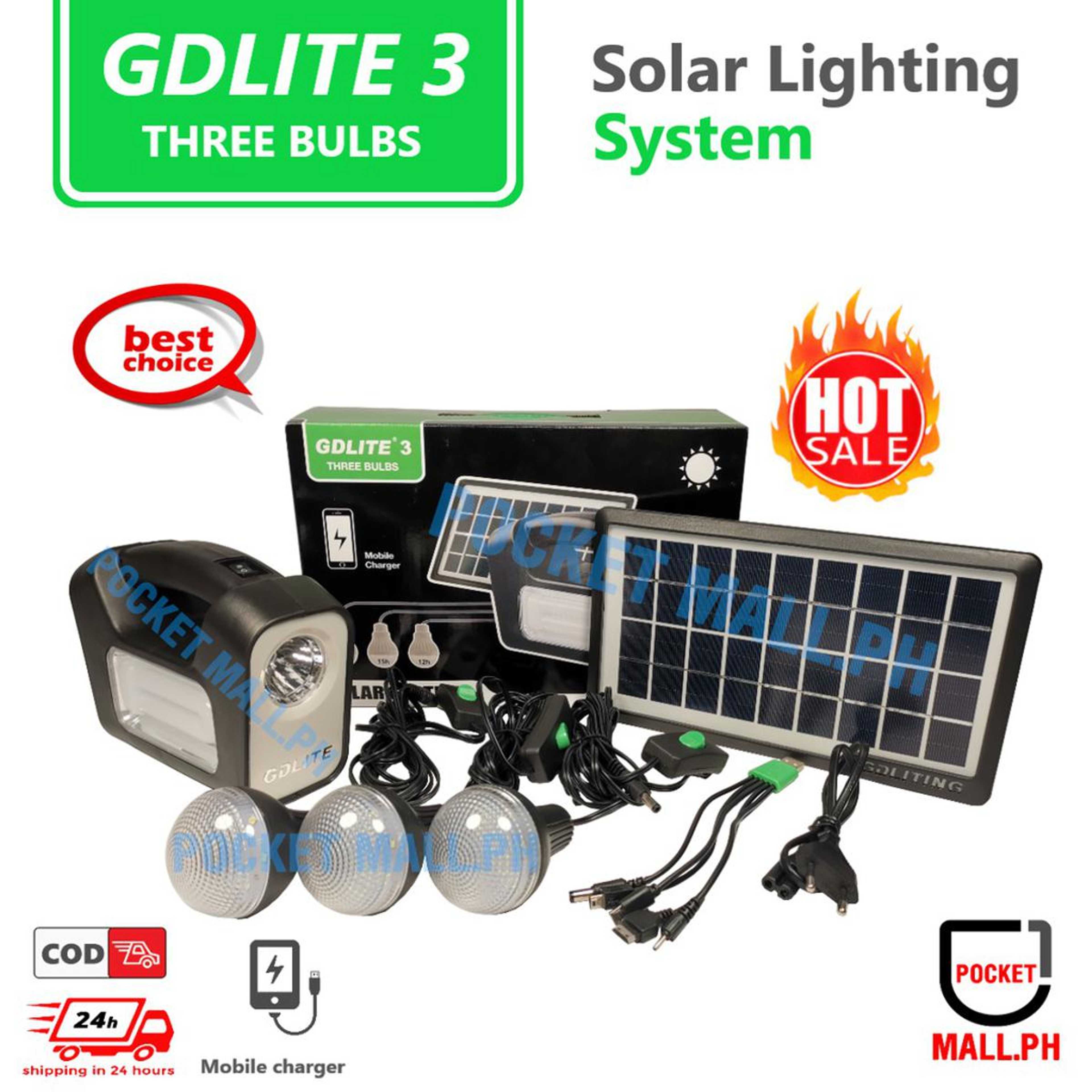 Solar Lighting Kit Inverter Light With Solar Charging System With 3 Bulbs GD-8017A Emergency Solar Light