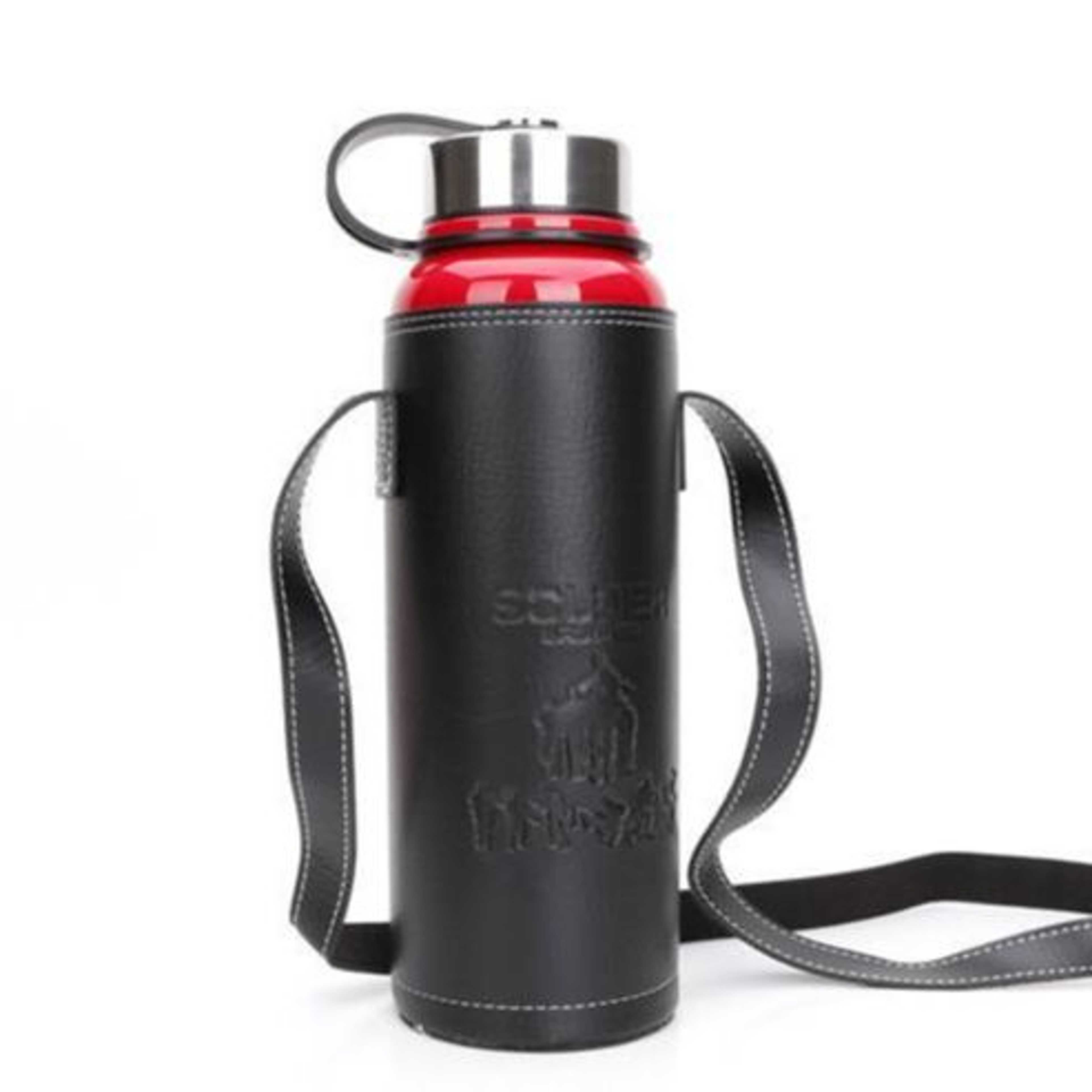 1.1L Big Capacity Vacuum Bottle Outdoor Sports Thermal Water Bottle Stainless Steel Insulated Thermos With Cover hot and cold color black Red