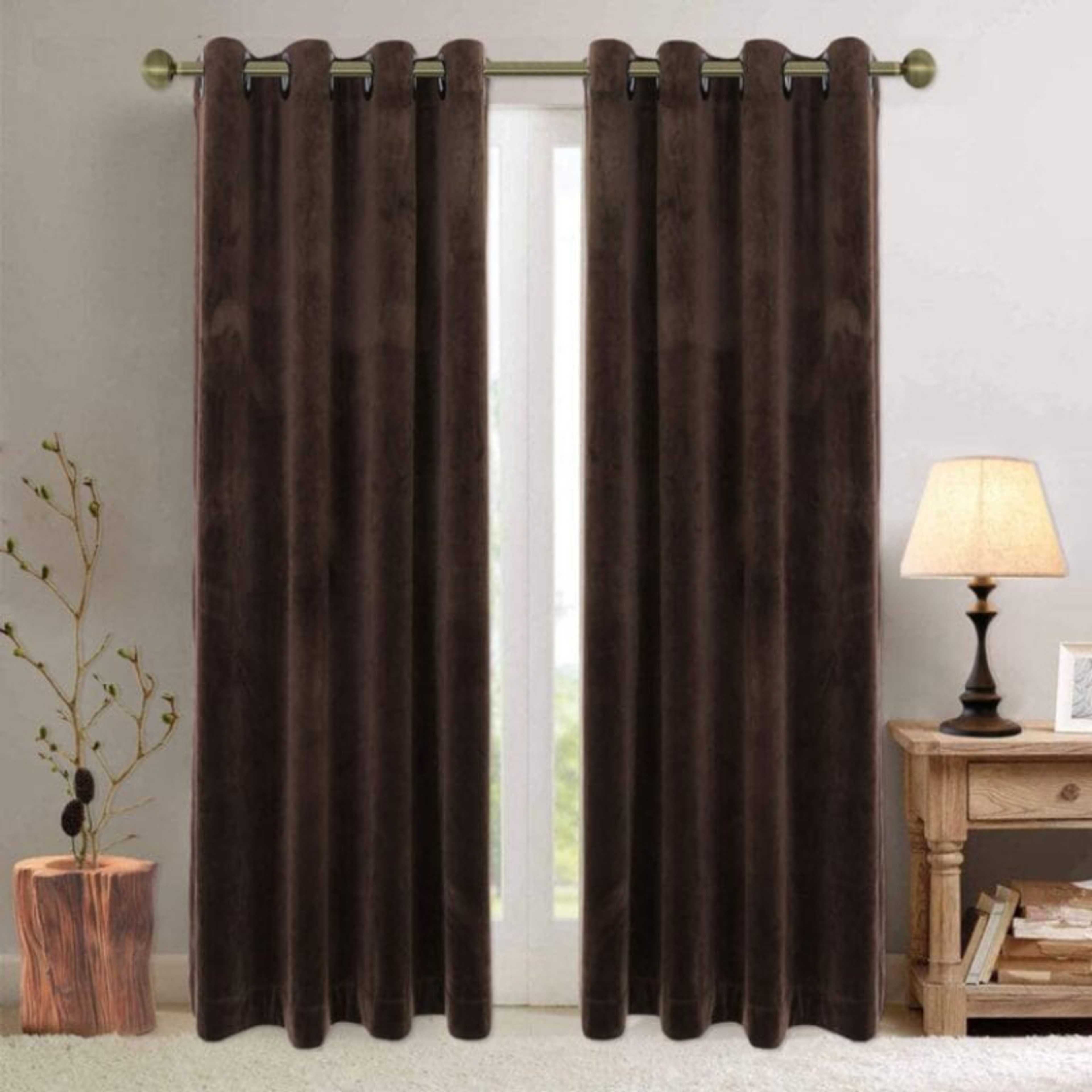 Luxury Plain Velvet Eyelet Curtains With linning - Chocolate brown