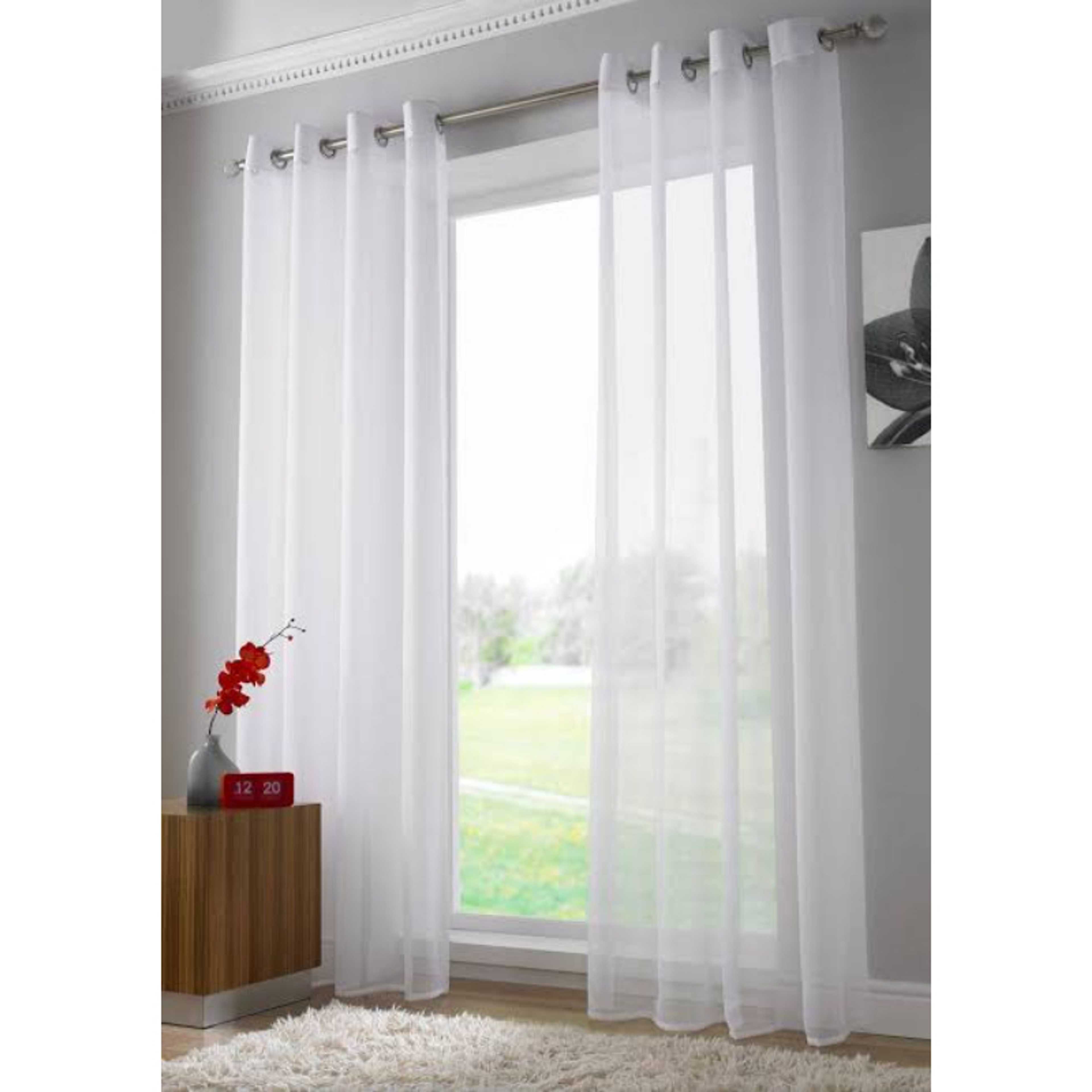 Sparkling Plain Organza Curtains - White