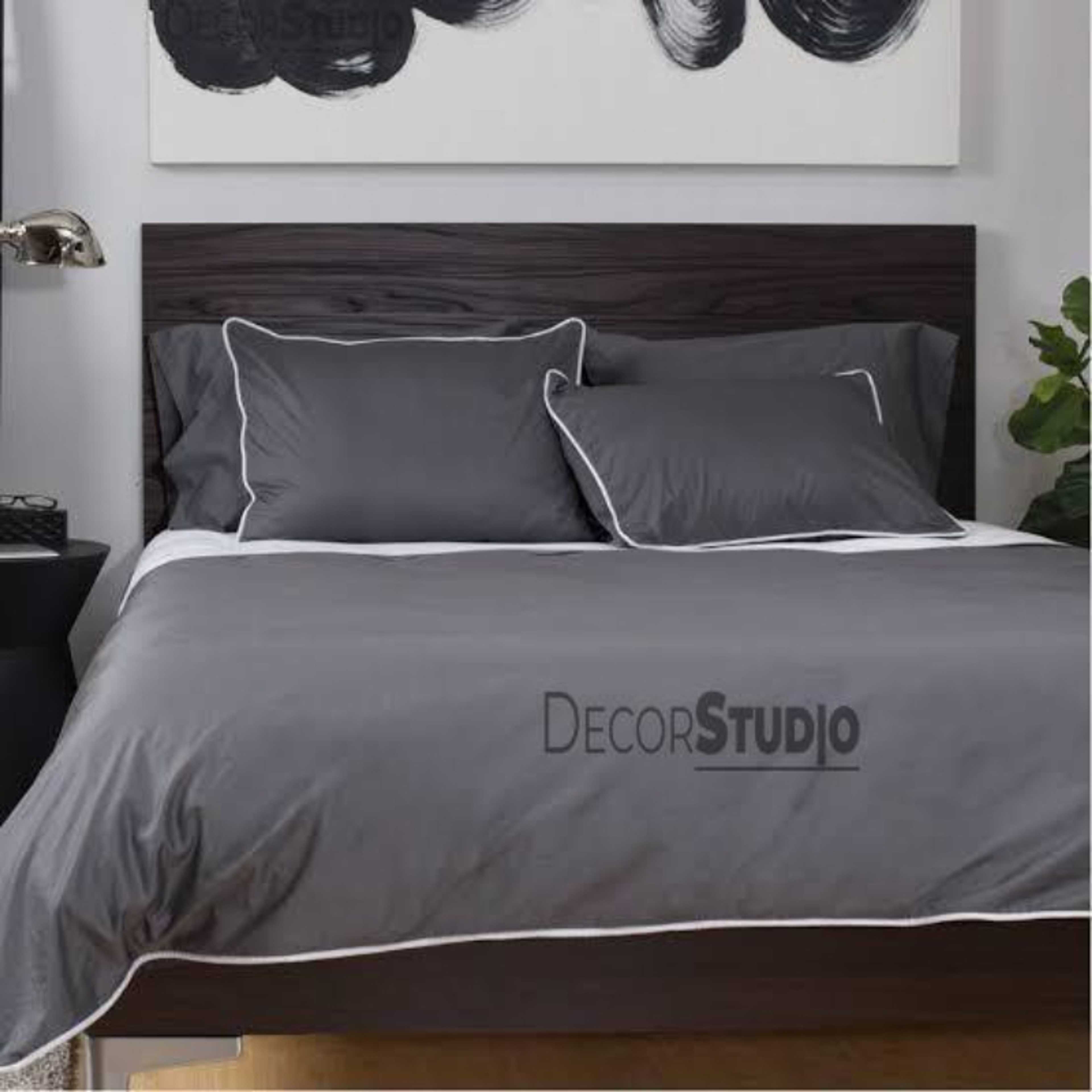 Stylish White piping with Charcoal grey duvet set-6 pieces