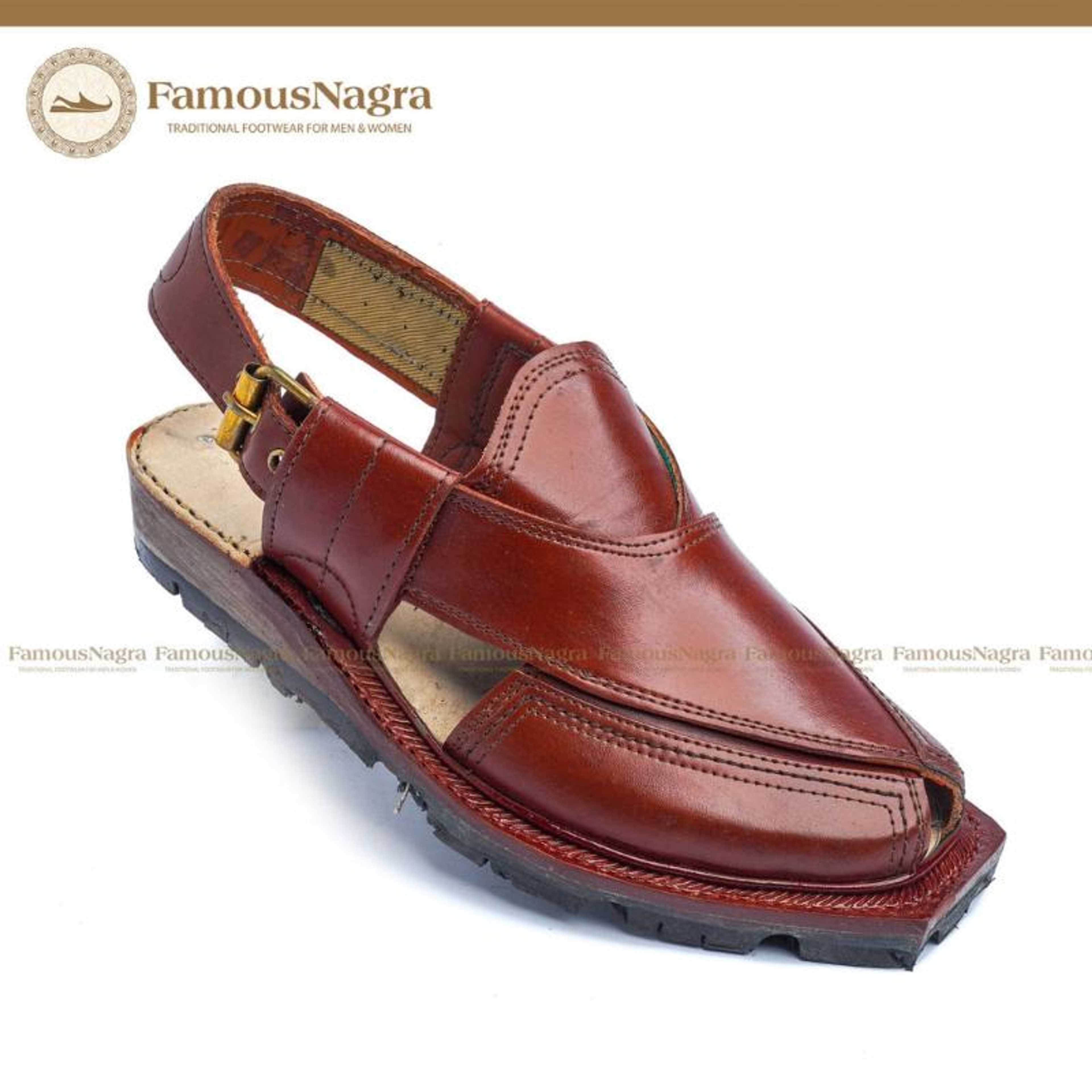 Norozi Chappal / Sandal - Gents - Genuine Leather - Brown - Leather Insole - Thick Tyre sole - Art 1225 - Product Main Image