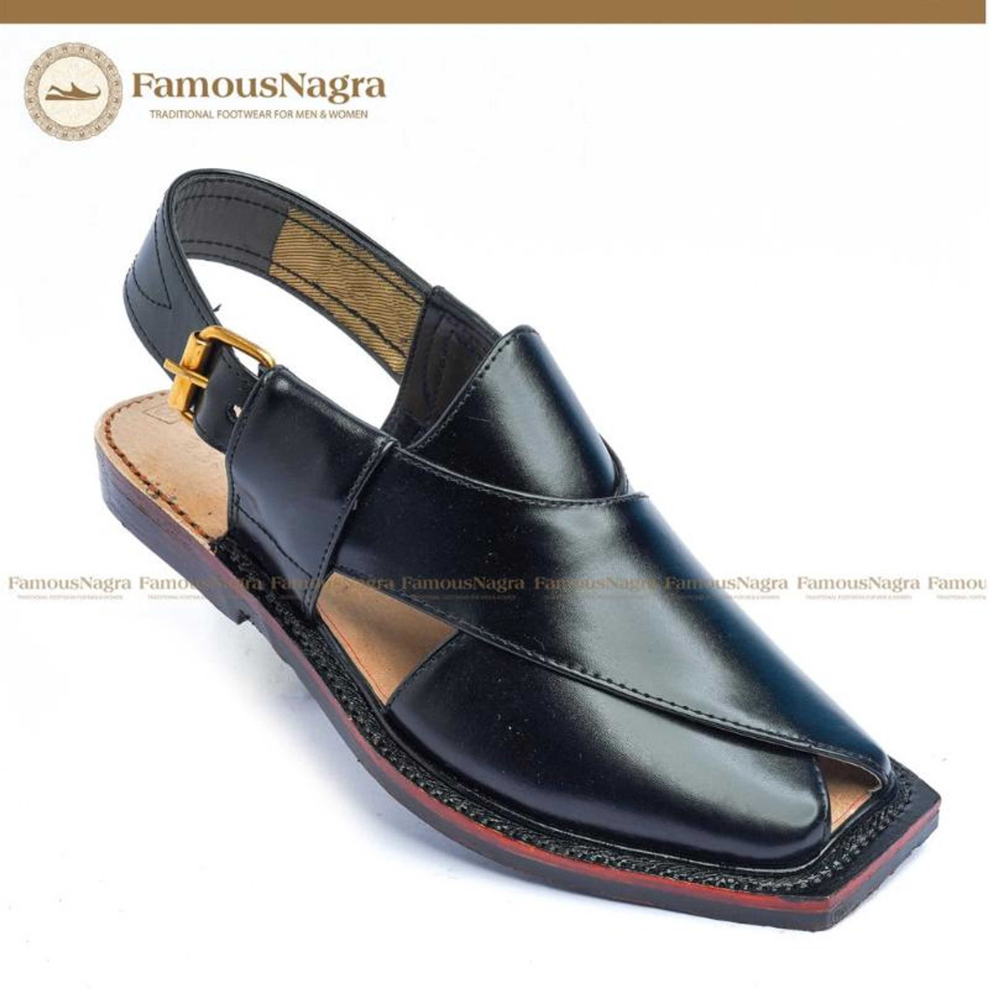 Peshawari Chappal / Sandal – Gents – Genuine Leather – Black – Soft Insole – Thin Tyre Outsole – Art 1228 - Product Main Image
