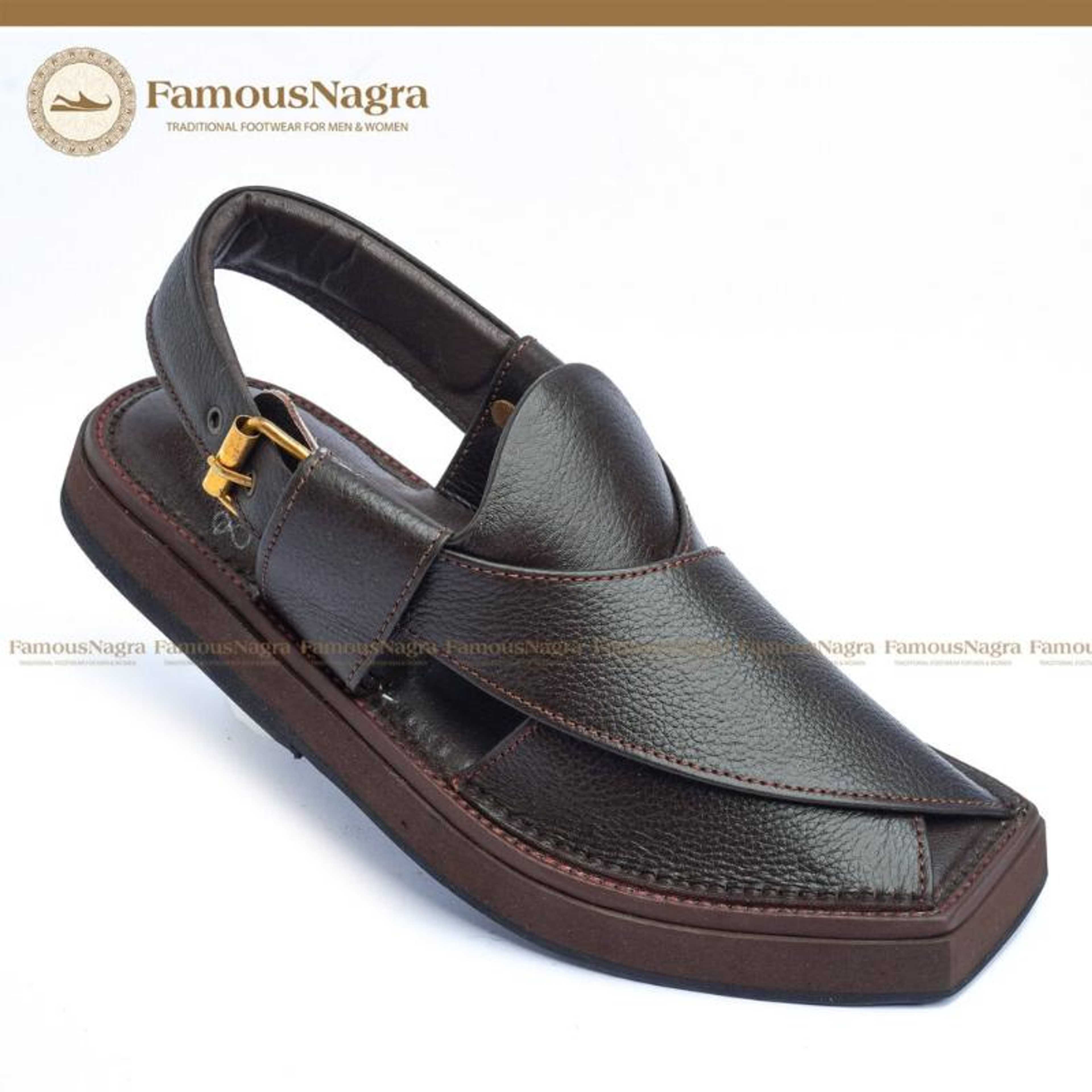 Peshawari Chappal / Sandal - Kaptaan Chappal - Gents - Genuine Leather - brown - Soft Insole - Thick Tyre sole - Art 1231 - Product Main Image
