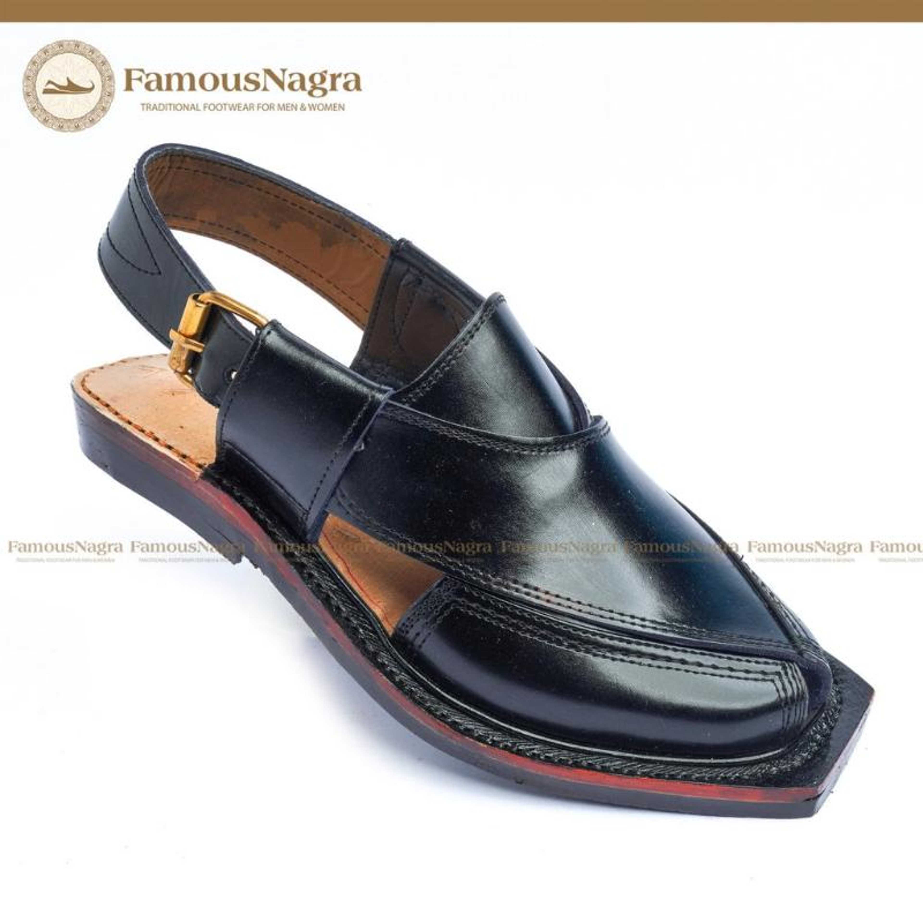 Norozi Chappal / Sandal - Gents - Genuine Leather - Black - Leather Insole - Thick Tyre sole - Art 1232 - Product Main Image