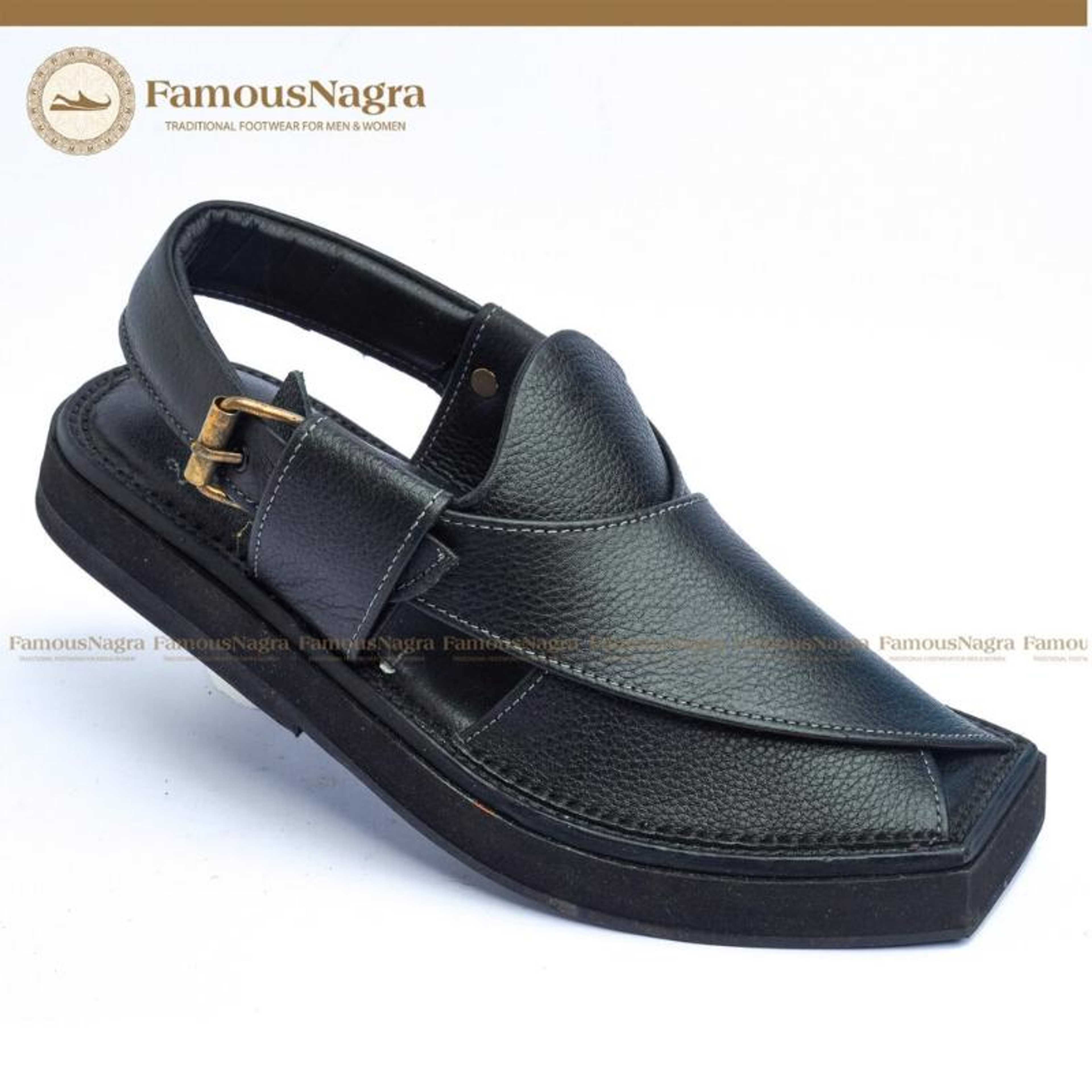 Peshawari Chappal / Sandal – Gents – Genuine Leather – Black – Soft Insole – Thin Tyre Outsole – Art 1235 - Product Main Image