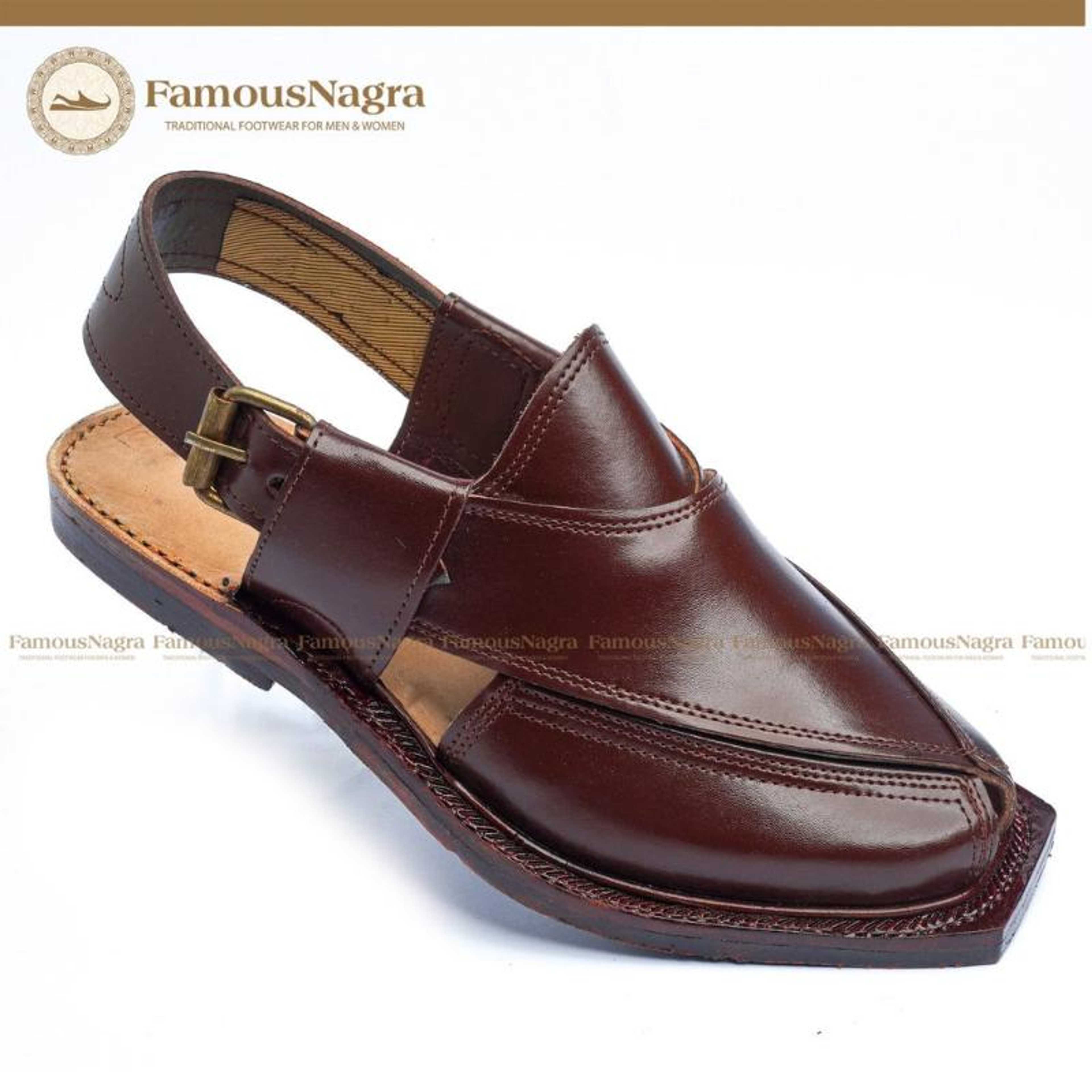 Peshawari Chappal / Sandal – Gents – Genuine Leather – Brown – Soft Insole – Thin Tyre Outsole – Art 1236 - Product Main Image