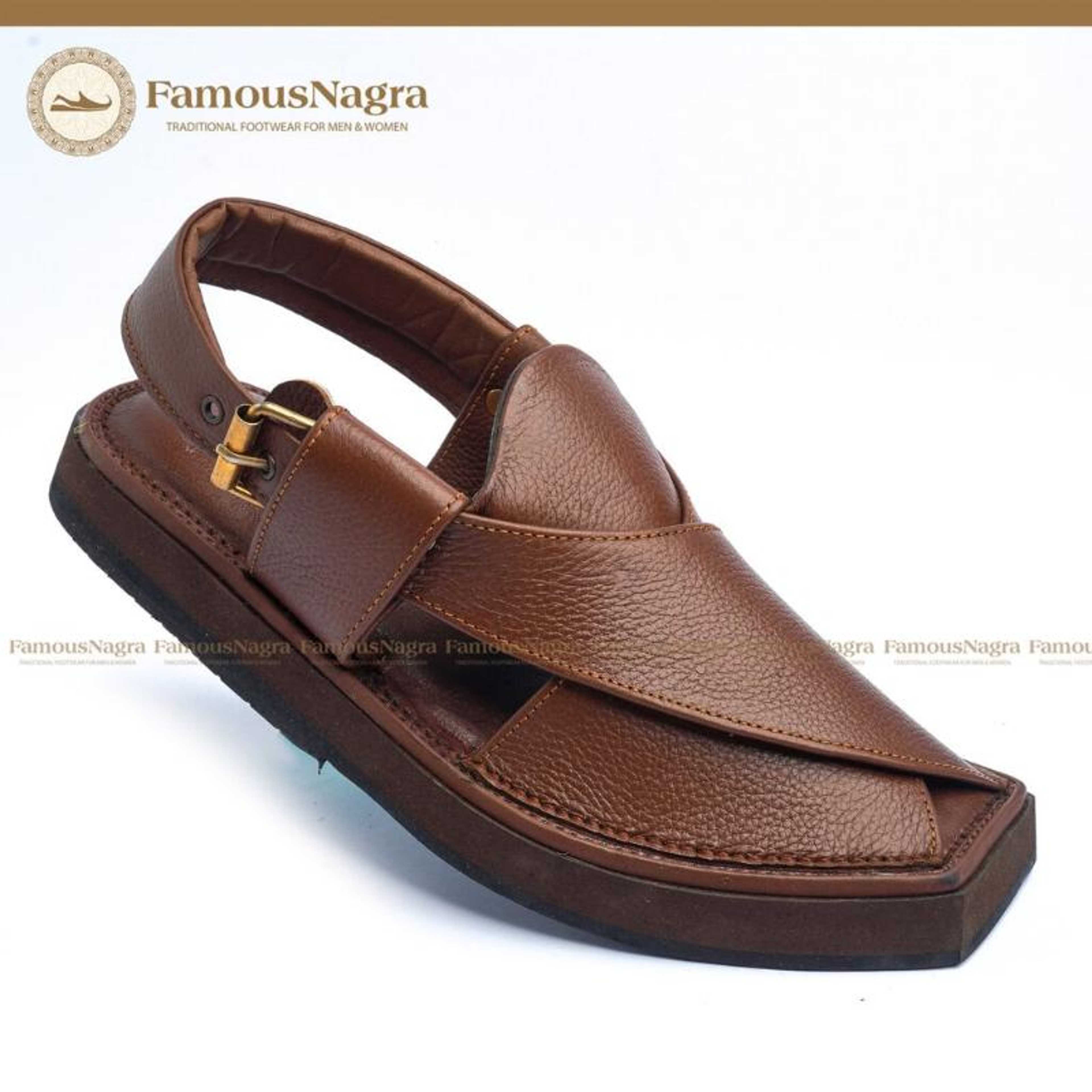 Peshawari Chappal / Sandal - Kaptaan Chappal - Gents - Genuine Leather - brown - Soft Insole - Thick Tyre sole - Art 1237 - Product Main Image