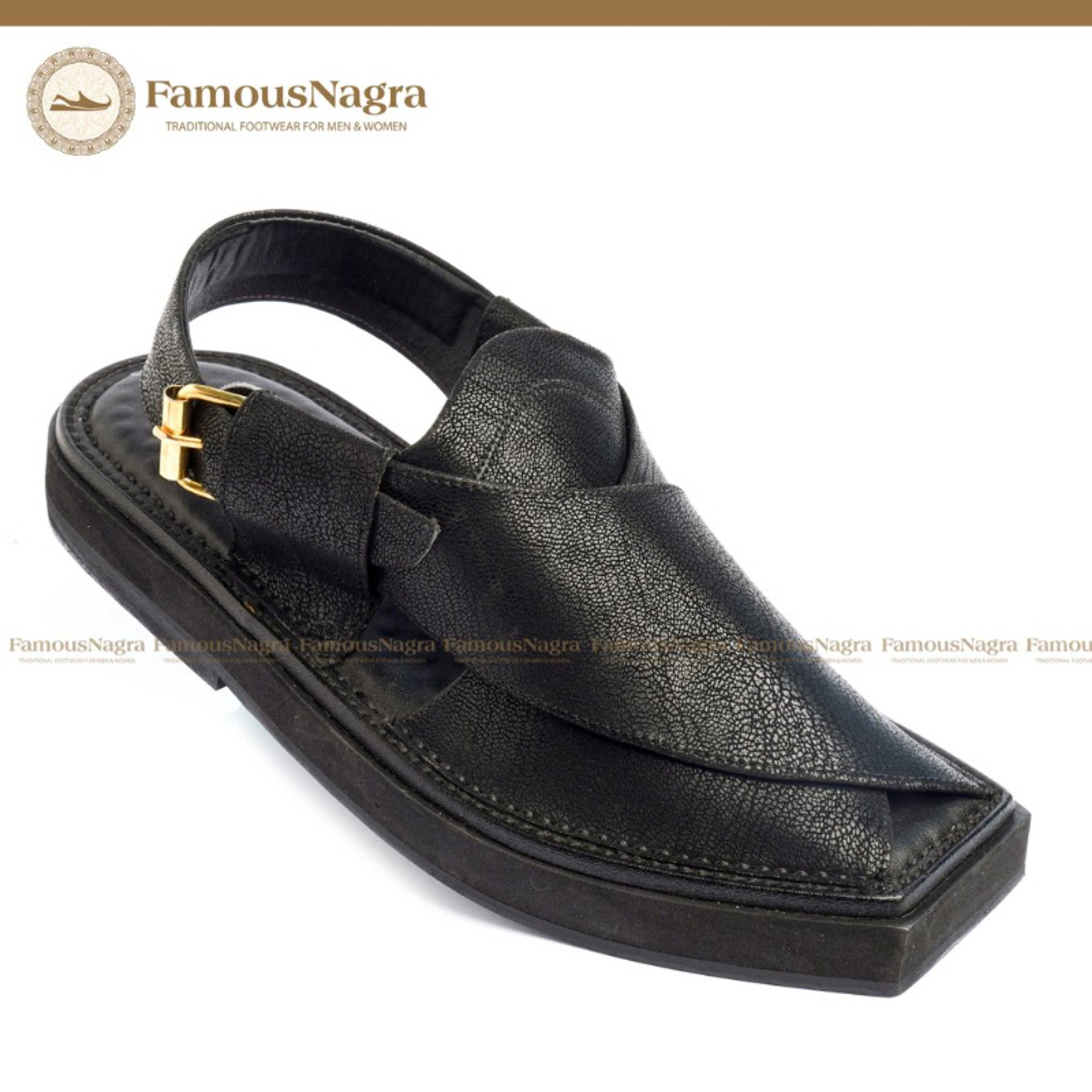 Peshawari Chappal / Sandal - Kaptaan Chappal - Gents - Genuine Leather - black - Soft Insole - Thick Tyre sole - Art 1238 - Product Main Image