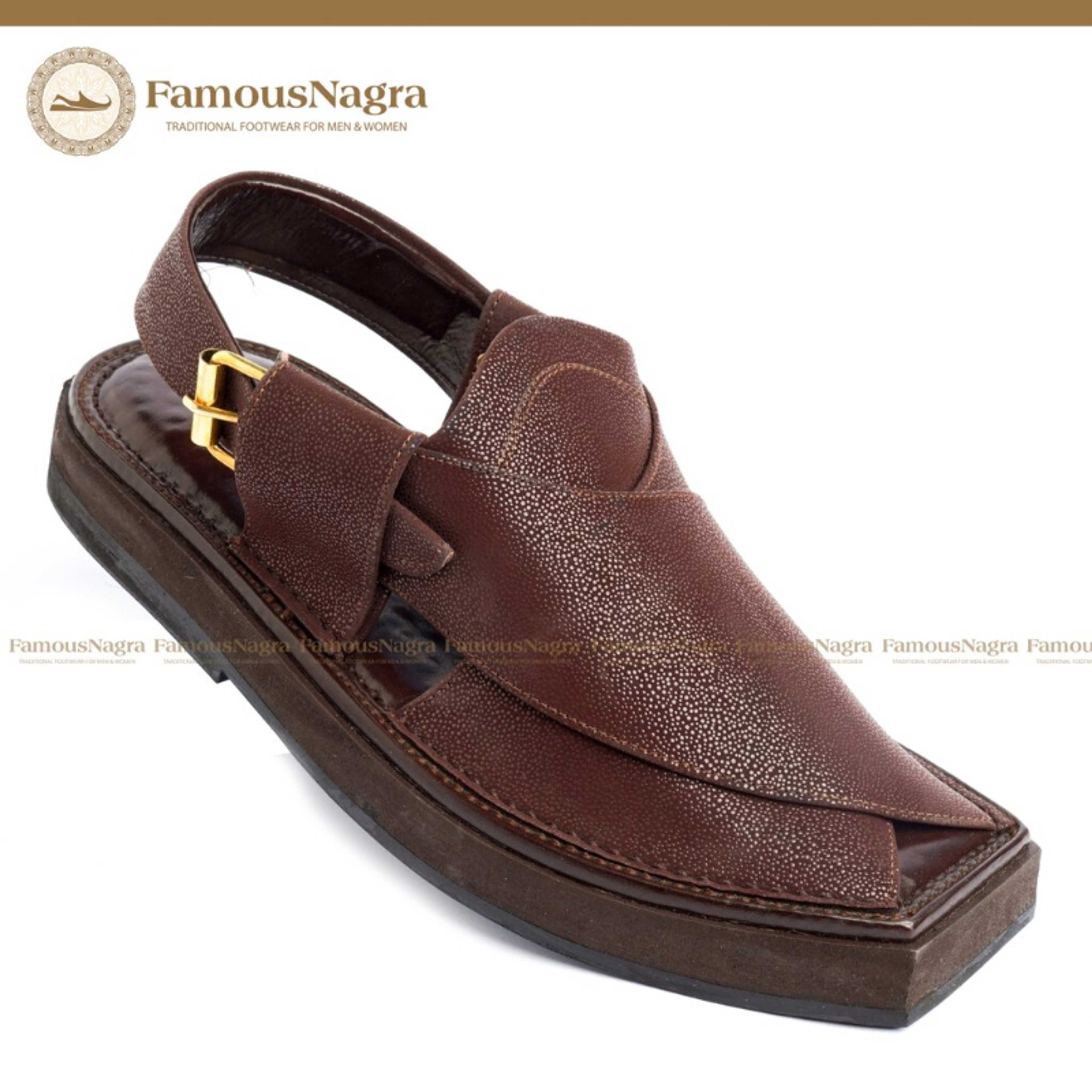 Peshawari Chappal / Sandal - Kaptaan Chappal - Gents - Genuine Leather - brown - Soft Insole - Thick Tyre sole - Art 1239 - Product Main Image