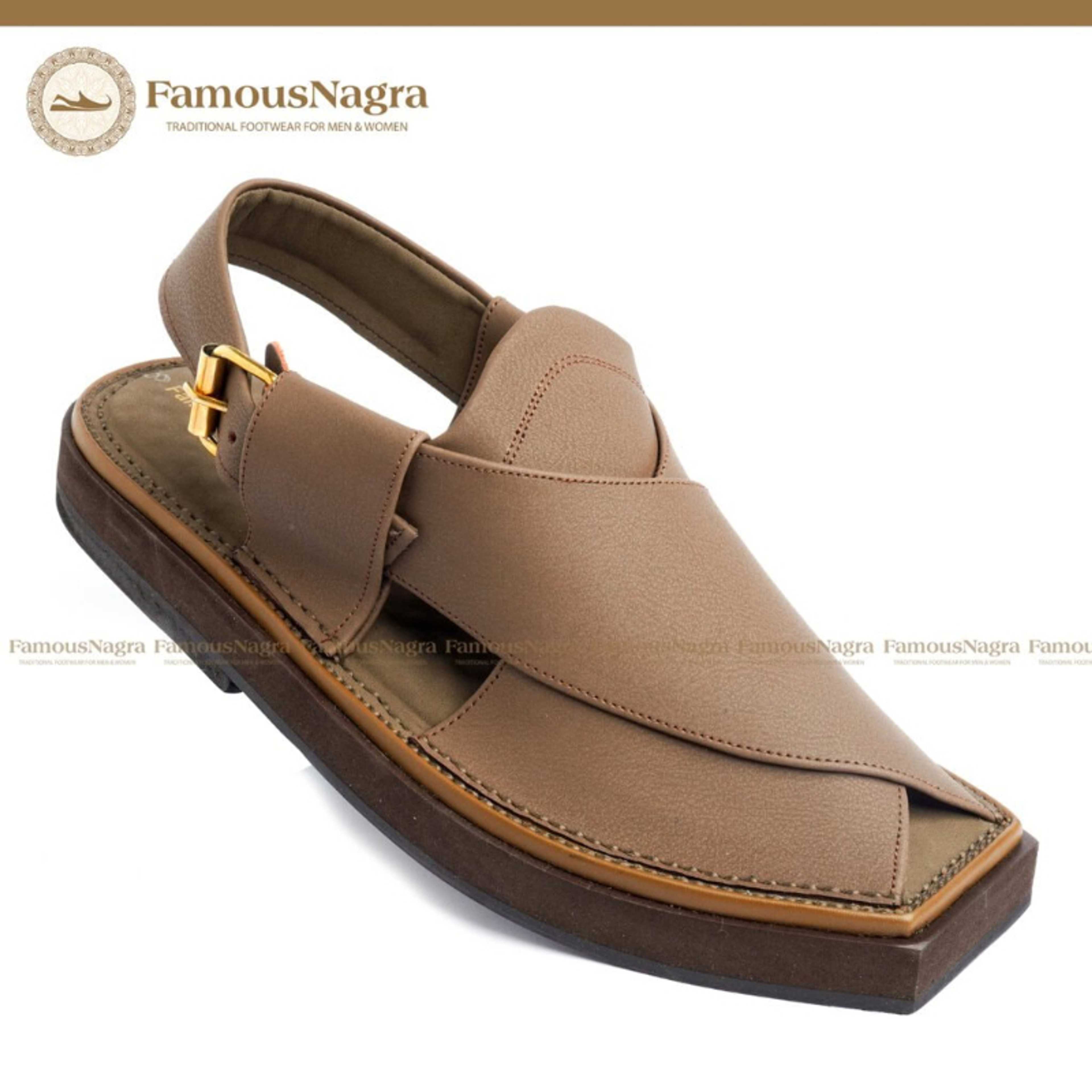 Peshawari Chappal / Sandal - Kaptaan Chappal - Gents - Genuine Leather - off white - Soft Insole - Thick Tyre sole - Art 1240 - Product Main Image