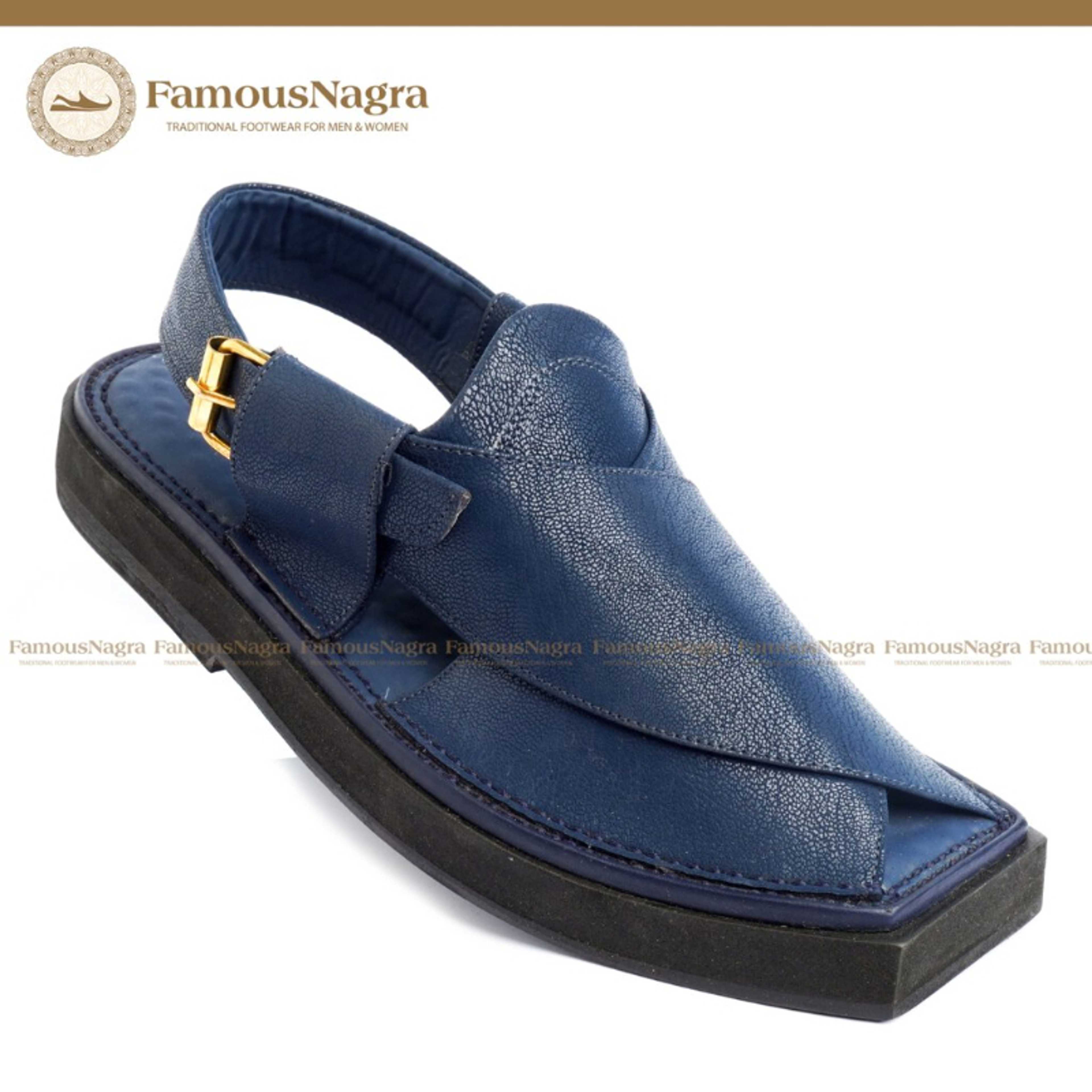 Peshawari Chappal / Sandal - Kaptaan Chappal - Gents - Genuine Leather - blue - Soft Insole - Thick Tyre sole - Art 1241 - Product Main Image