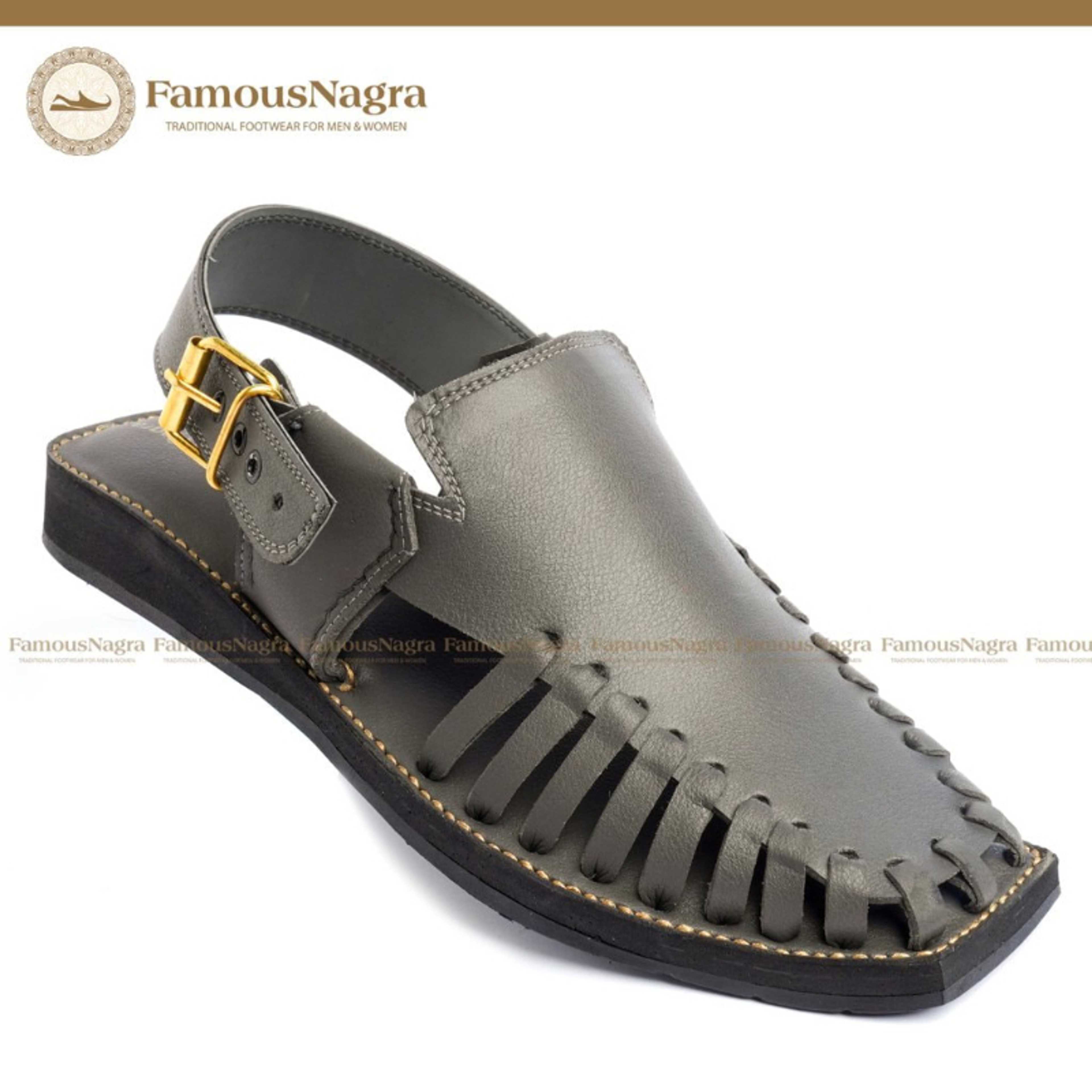 Peshawari Chappal / Sandal ? Gents ? Genuine Leather ? grey ? Soft Insole ? Thin Tyre Outsole ? Art 1246 - Product Main Image