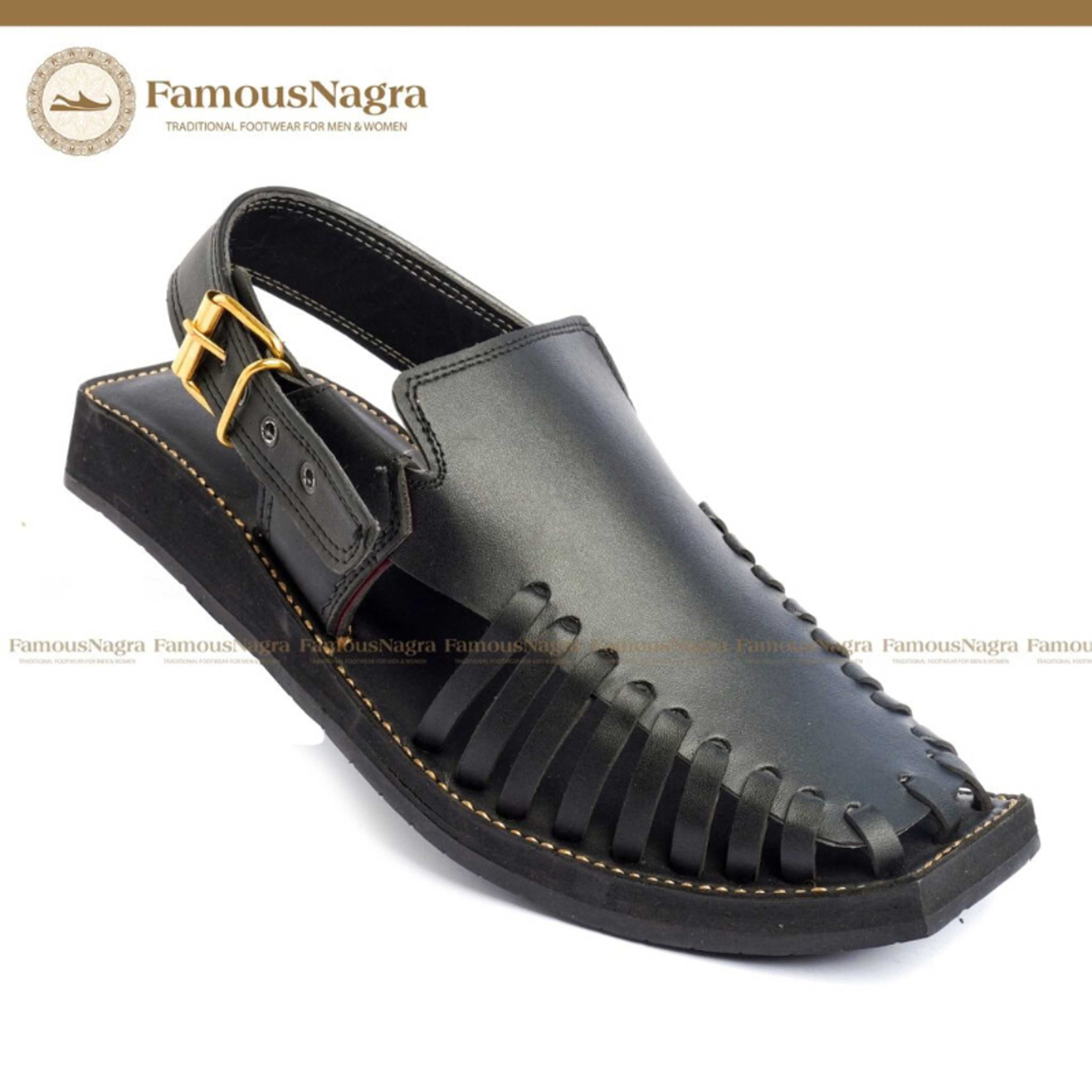 Peshawari Chappal / Sandal ? Gents ? Genuine Leather ? black ? Soft Insole ? Thin Tyre Outsole ? Art 1249 - Product Main Image