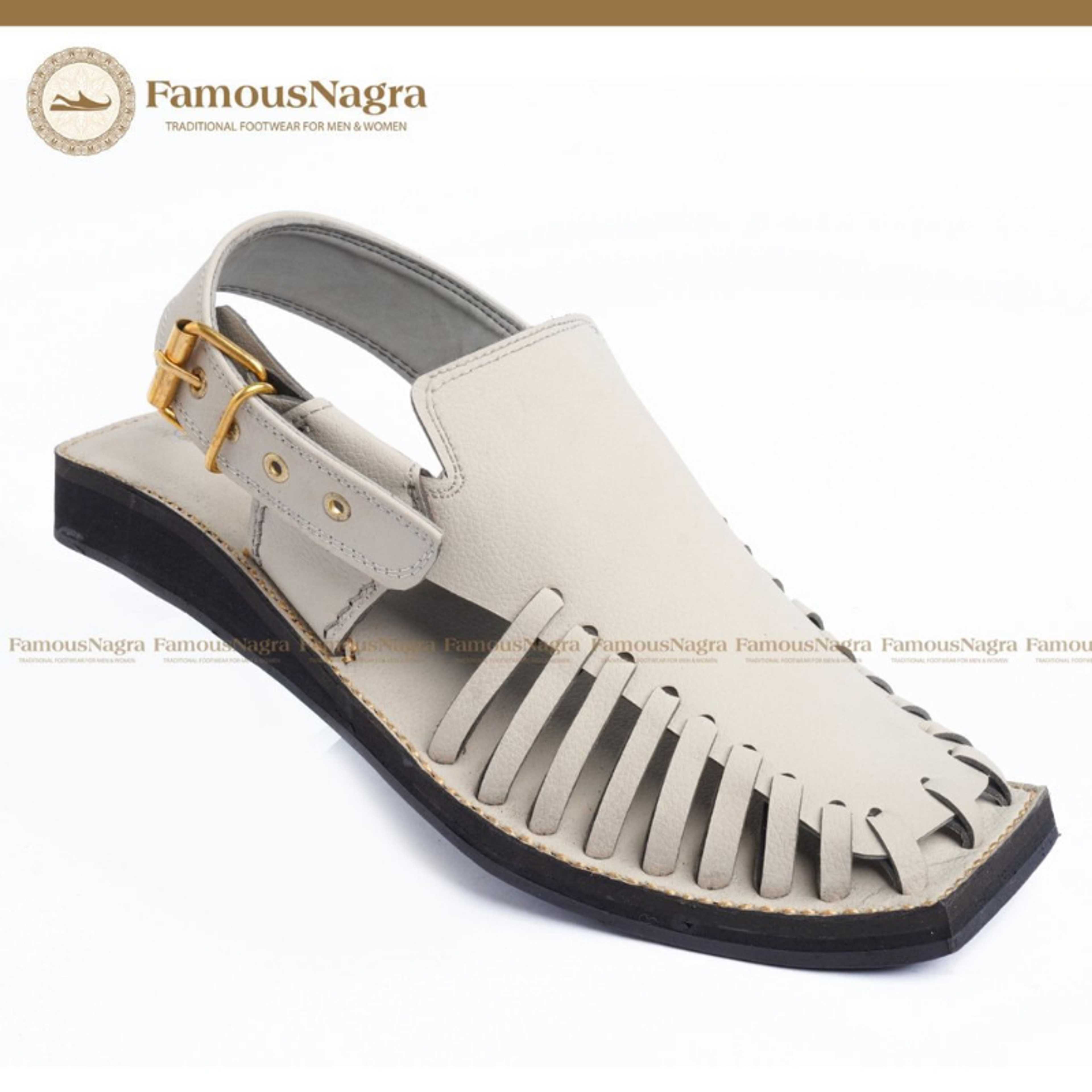 Peshawari Chappal / Sandal ? Gents ? Genuine Leather ? white ? Soft Insole ? Thin Tyre Outsole ? Art 1250 - Product Main Image
