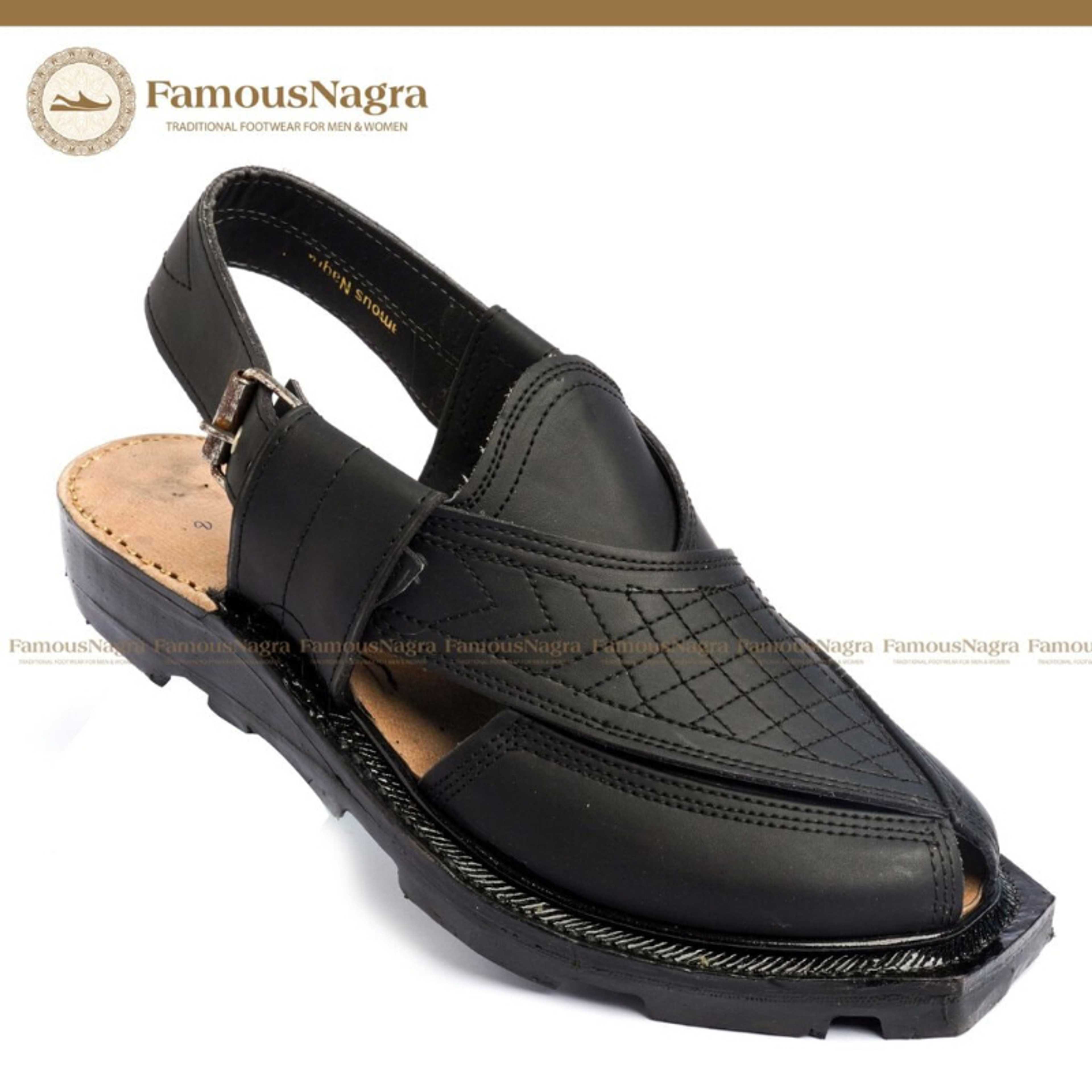 Norozi Chappal / Sandal - Gents - Genuine Leather - Black - Leather Insole - Thick Tyre sole - Art 1266 - Product Main Image