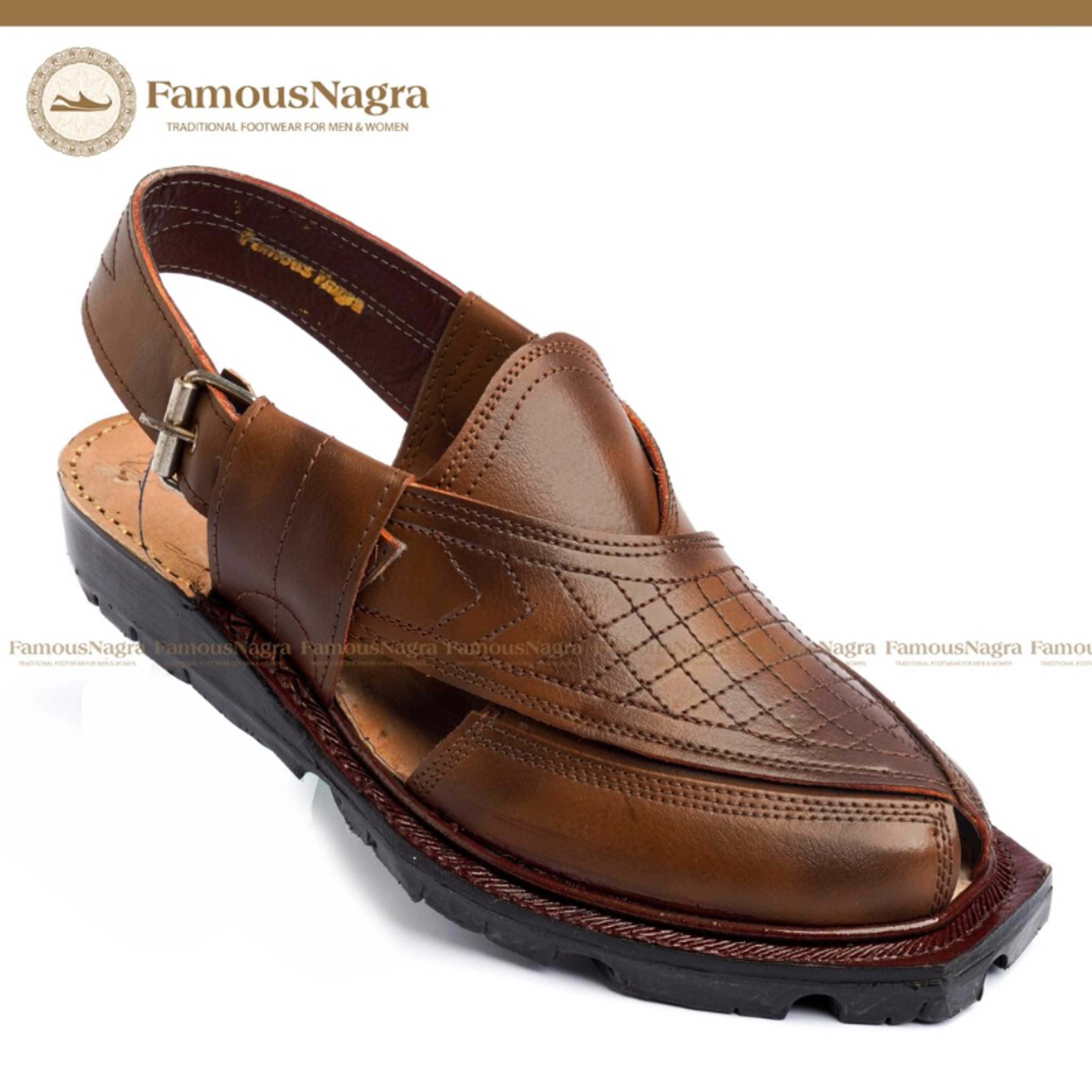 Norozi Chappal / Sandal - Gents - Genuine Leather - Brown - Leather Insole - Thick Tyre sole - Art 1268 - Product Main Image