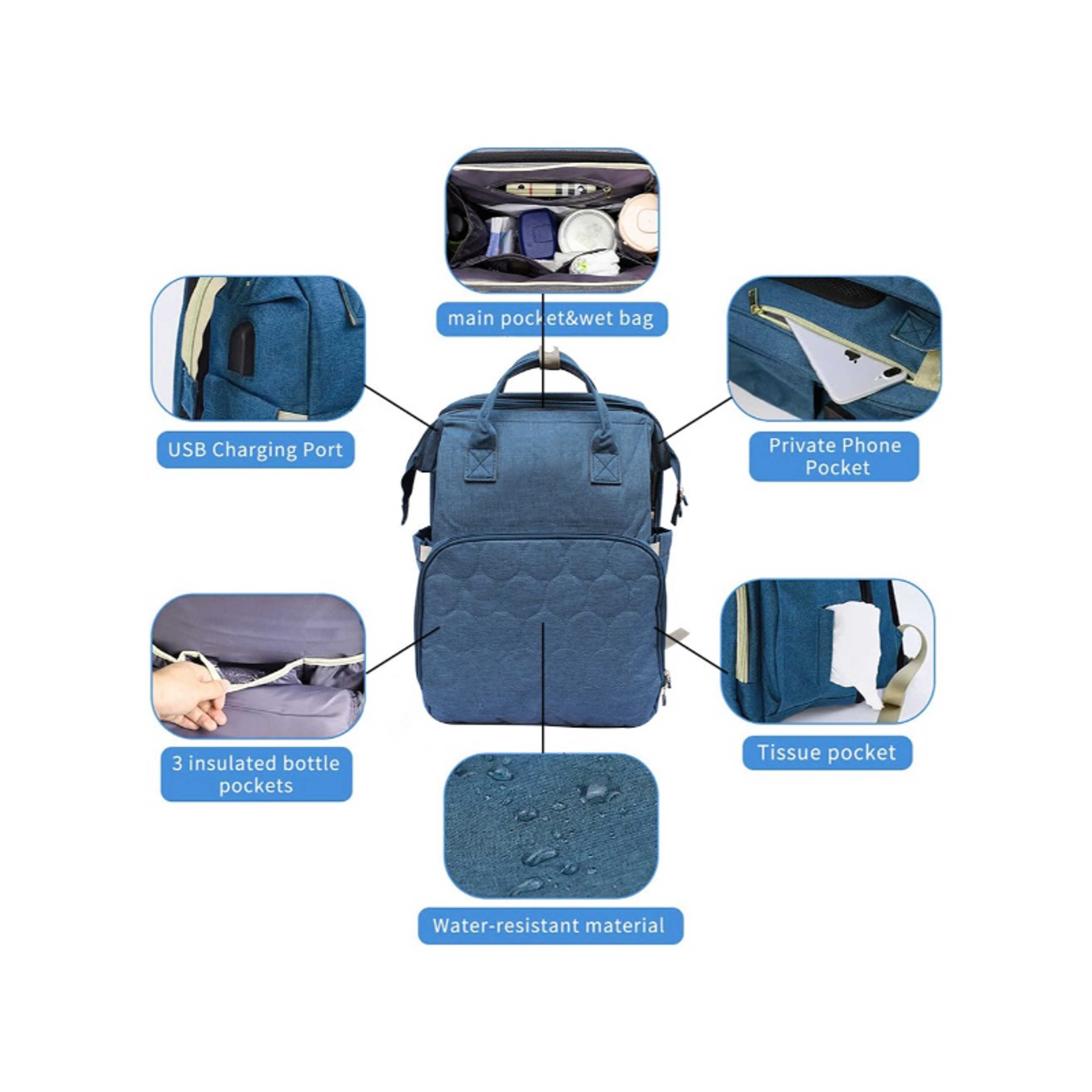 Baby-Expandable Baby Diaper Changing Backpack For Mother ,Blue - Product Main Image