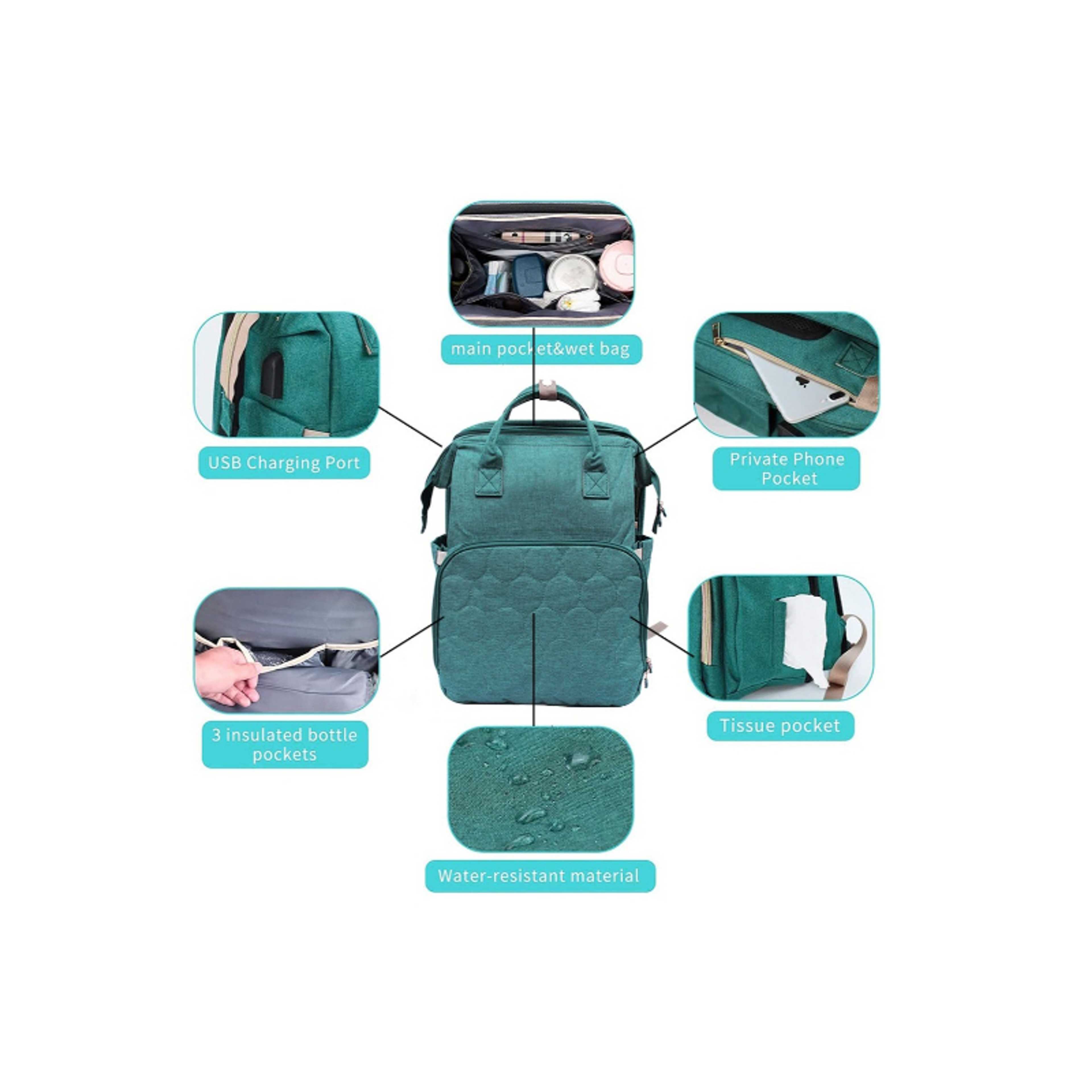 Baby-Baby Diaper Changing Backpack For Mother ,Green - Product Main Image