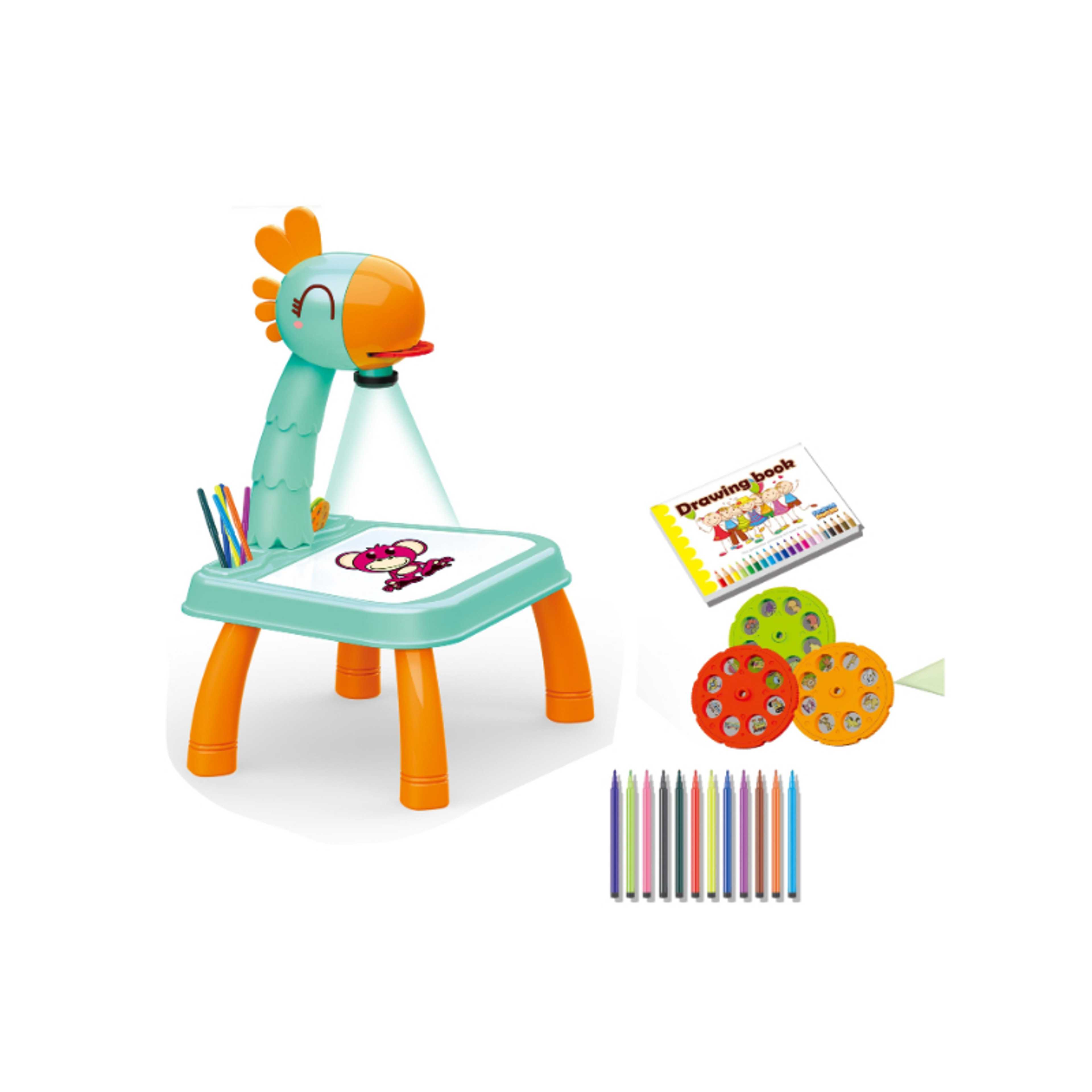 FAMILY-Adjustable Rotating Kids Projector Painting With 12 Colour Markers And 24 Patterns To Trace,Green - Product Main Image