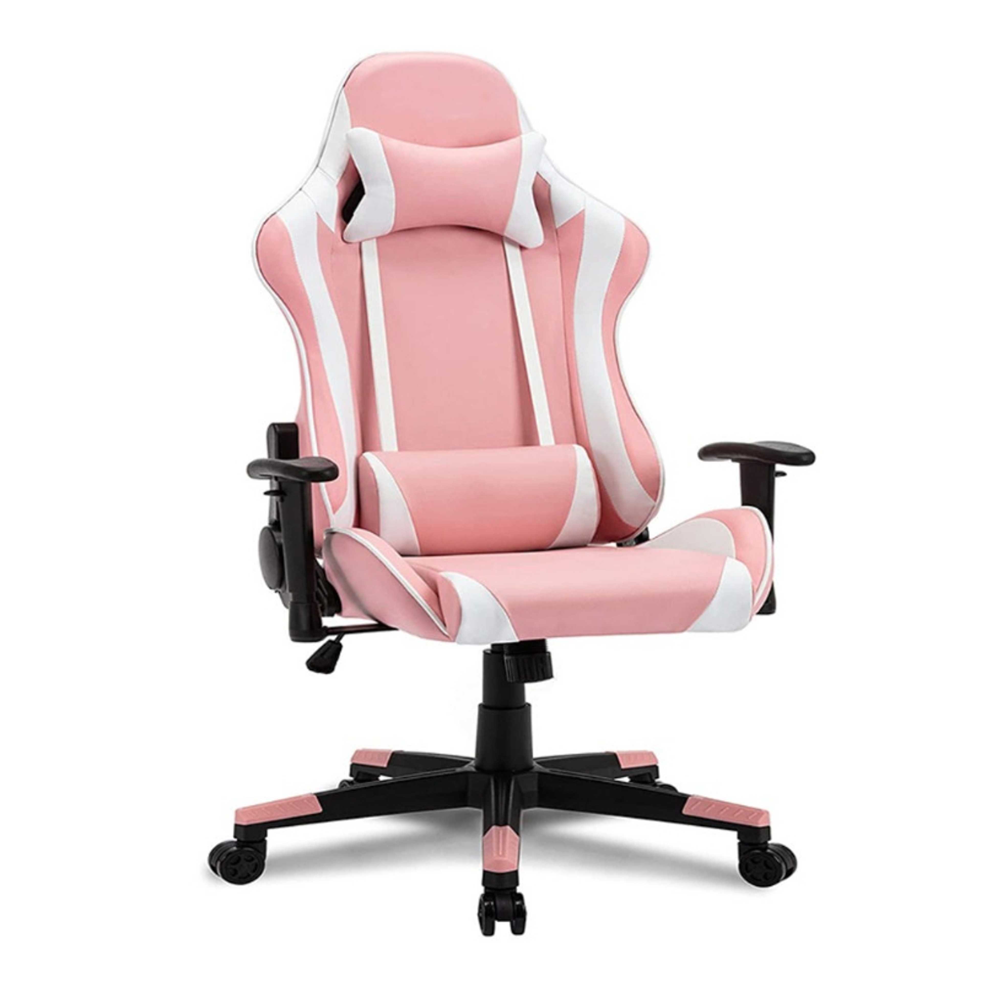Baby-Gaming Chair Swivel leather video  with armrest and lumbar support, Pink-White - Product Main Image