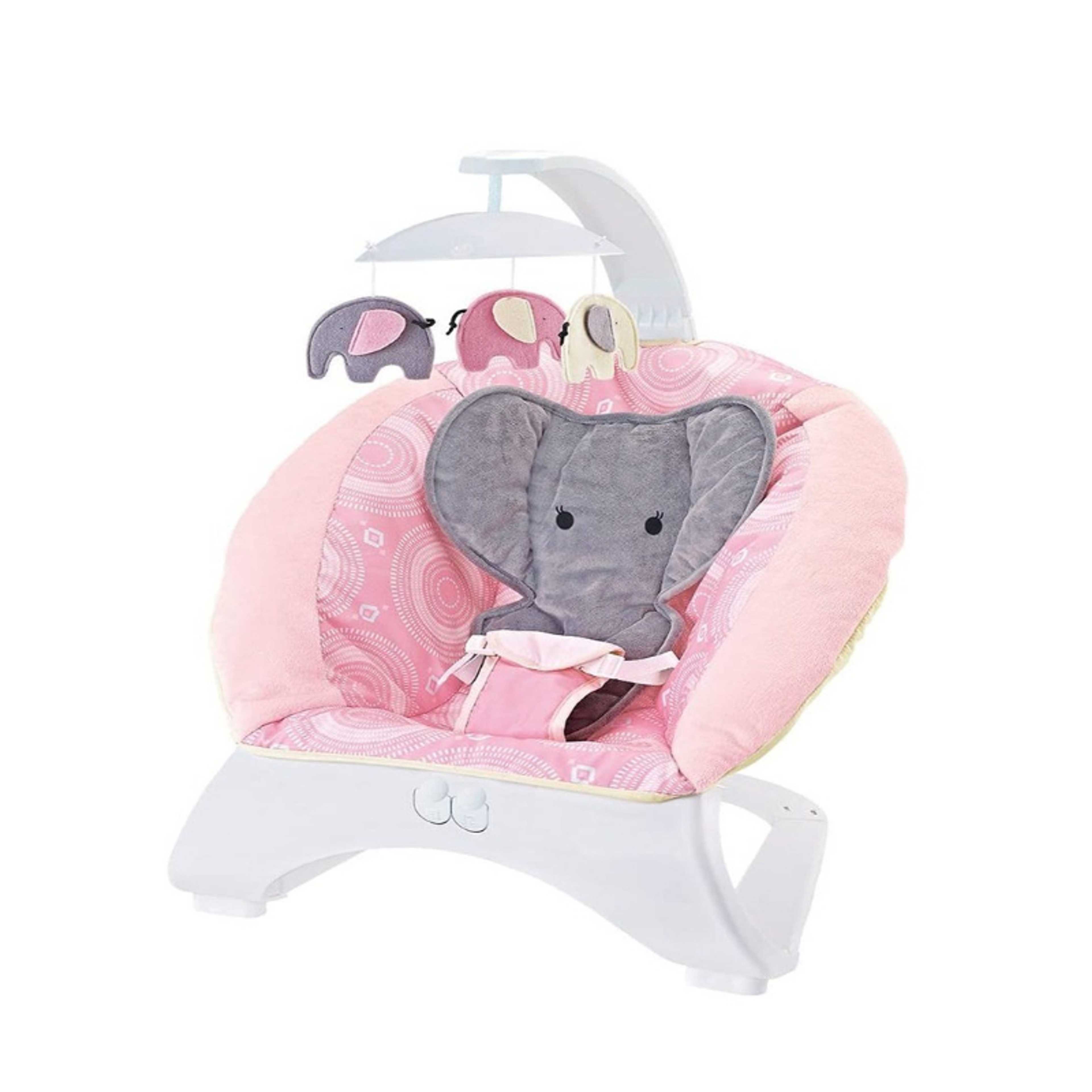 Baby-Baby Durable Elephant Bouncer Chair With Music And Hanging Toys, Pink - Product Main Image