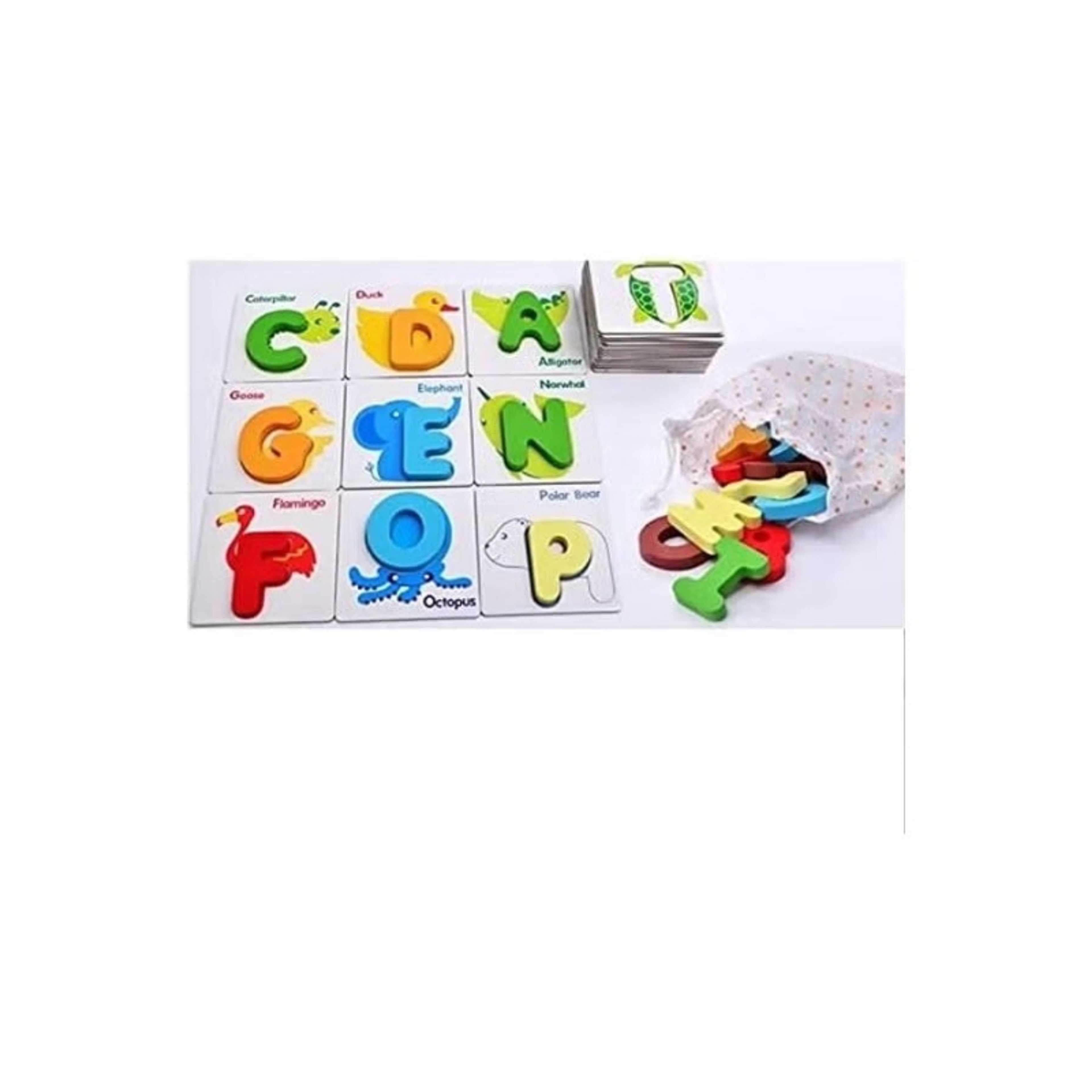 Generic-Wooden Cards English Alphabet Letter Puzzles 19x7.5x22cm - Product Main Image