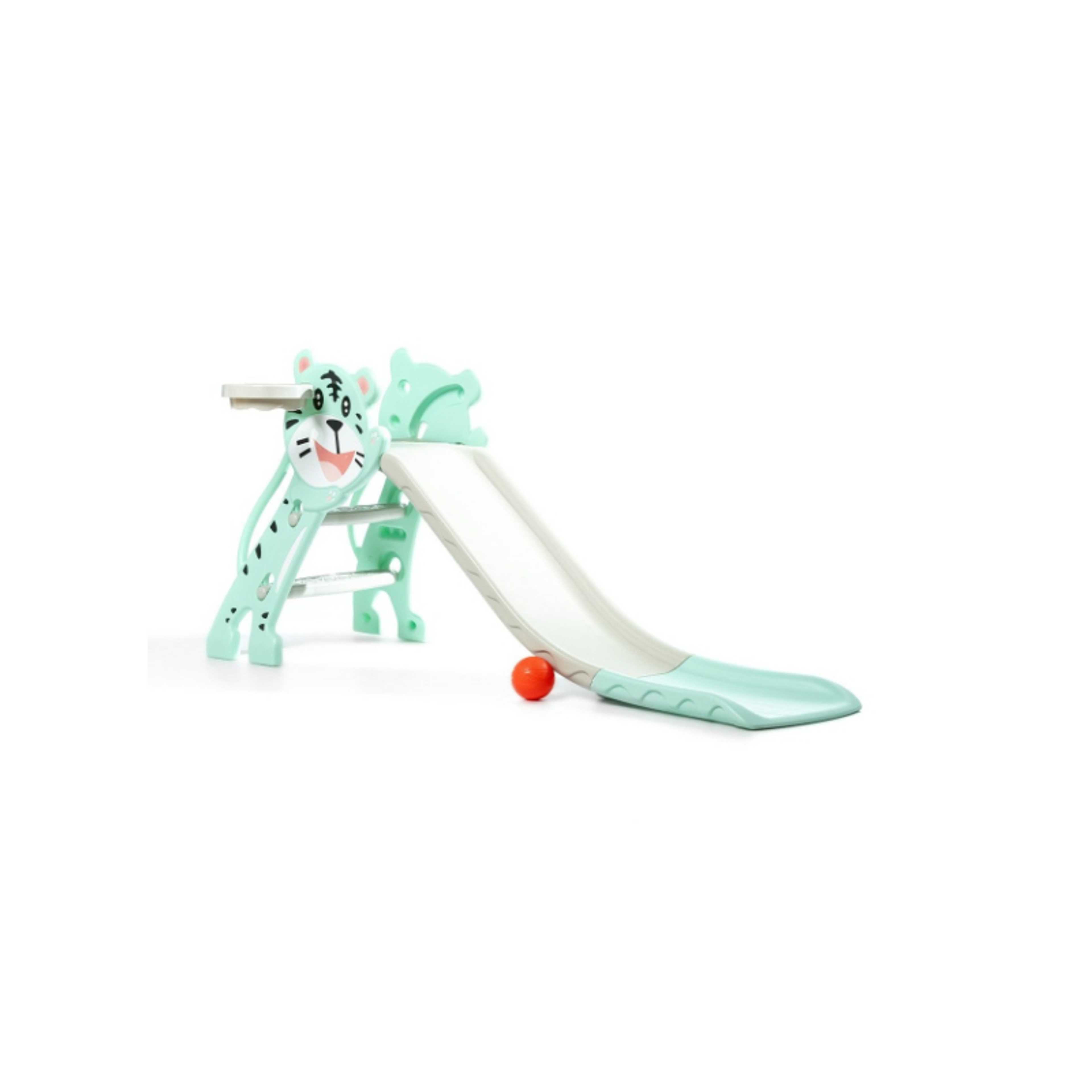 FULL JOY-Foldable Tiger Slide With Basketball ,Turquoise - Product Main Image