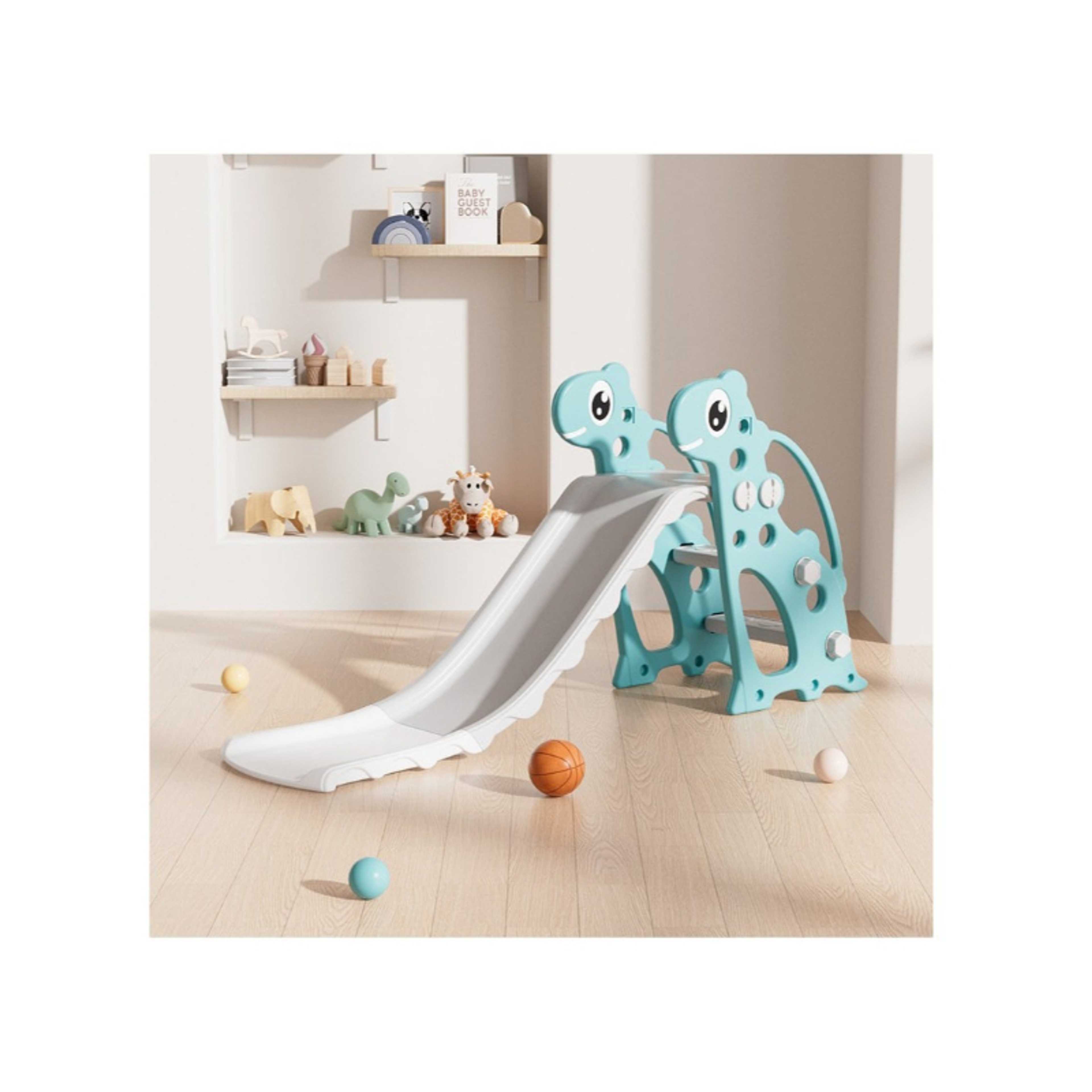 FULL JOY-Foldable Turtle Slide with basket ball, 139*68*31 cm ,Green - Product Main Image
