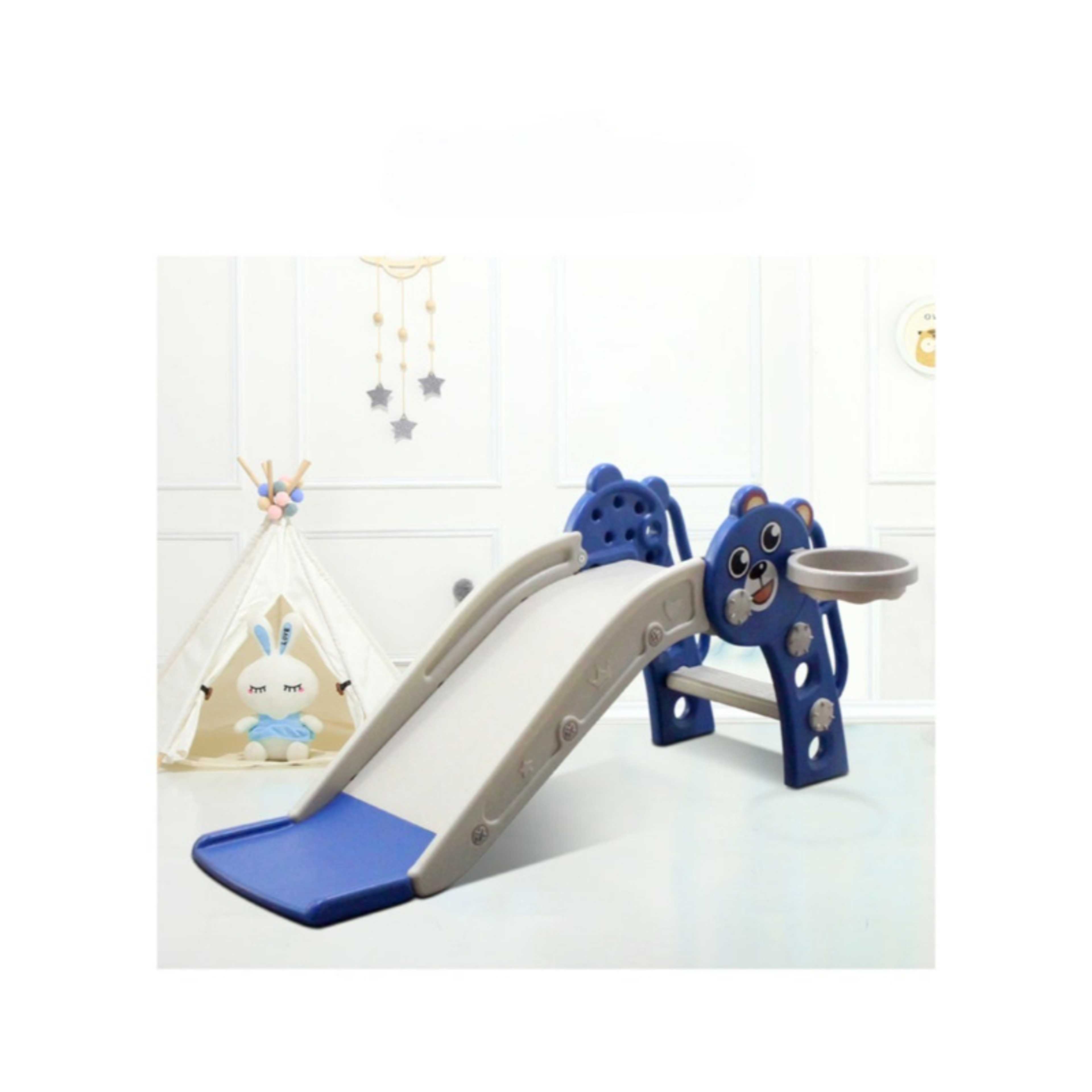 FULL JOY-Foldable Bear Slide With Basketball, Blue - Product Main Image