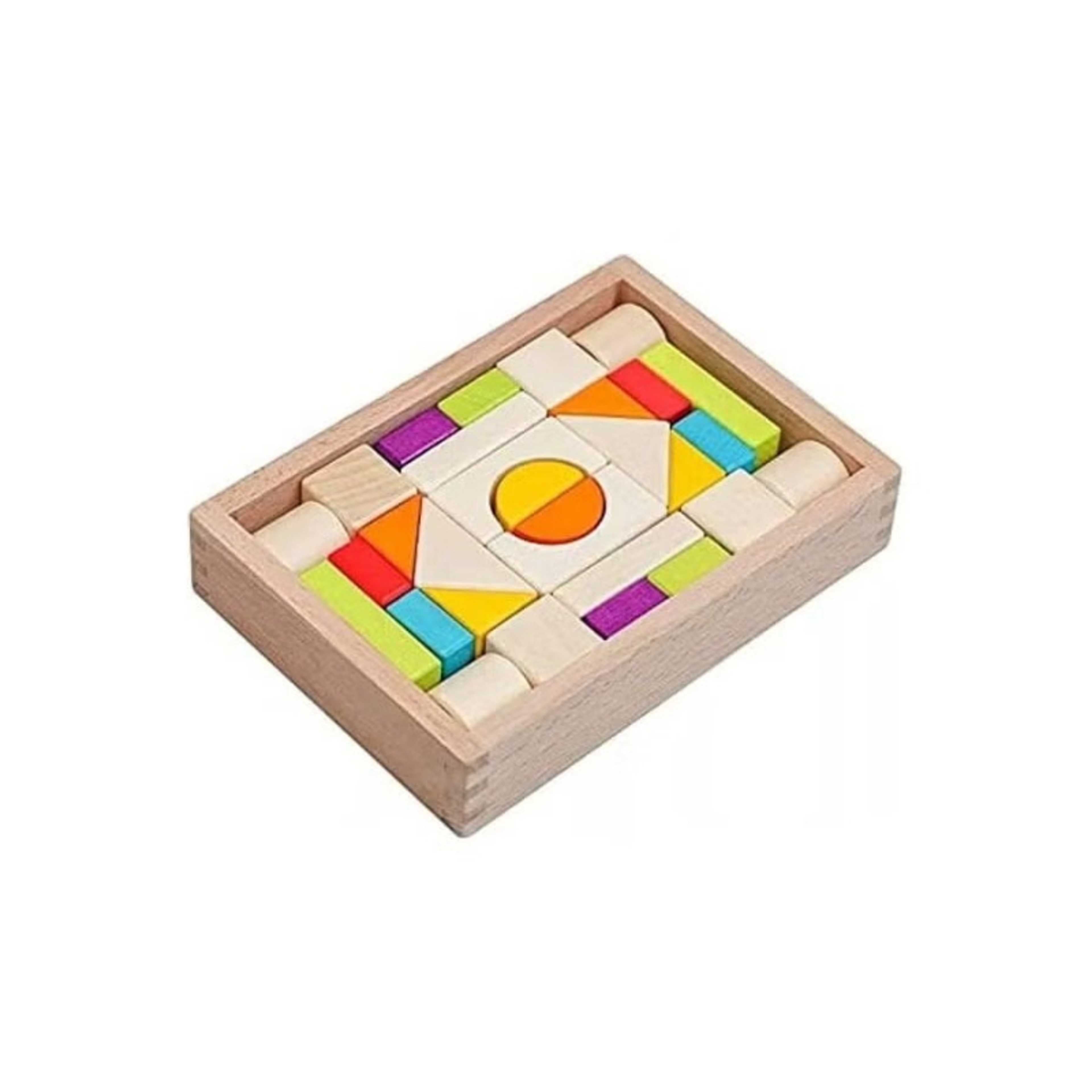 Baby-30-Pcs Wooden Building Blocks Shape Recognition Thinking Colour Exercise 21x15.2x4.5cm - Product Main Image