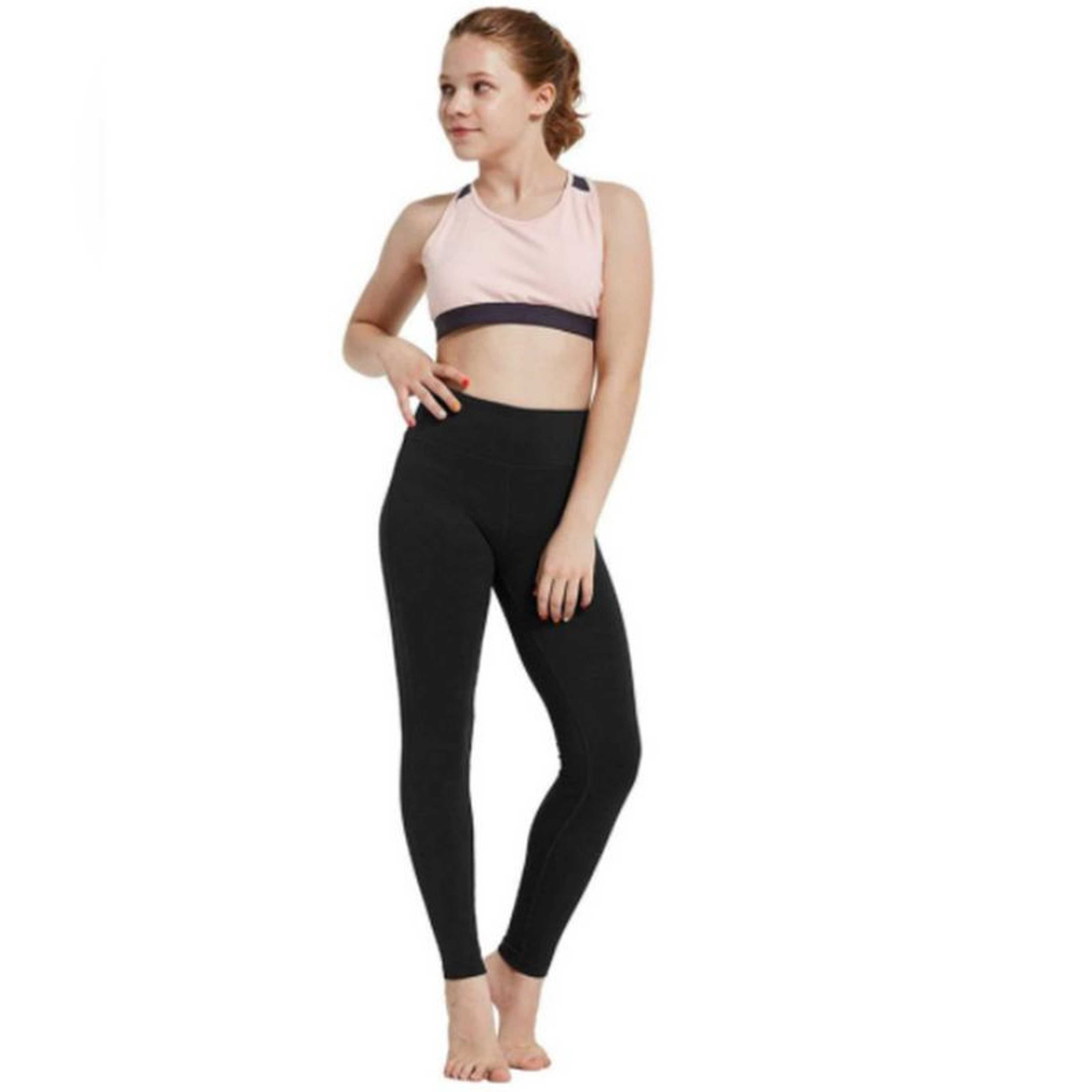 Youth Girl's Black High waist Athletic Leggings for Gym, Sports, Daily Casual Wear