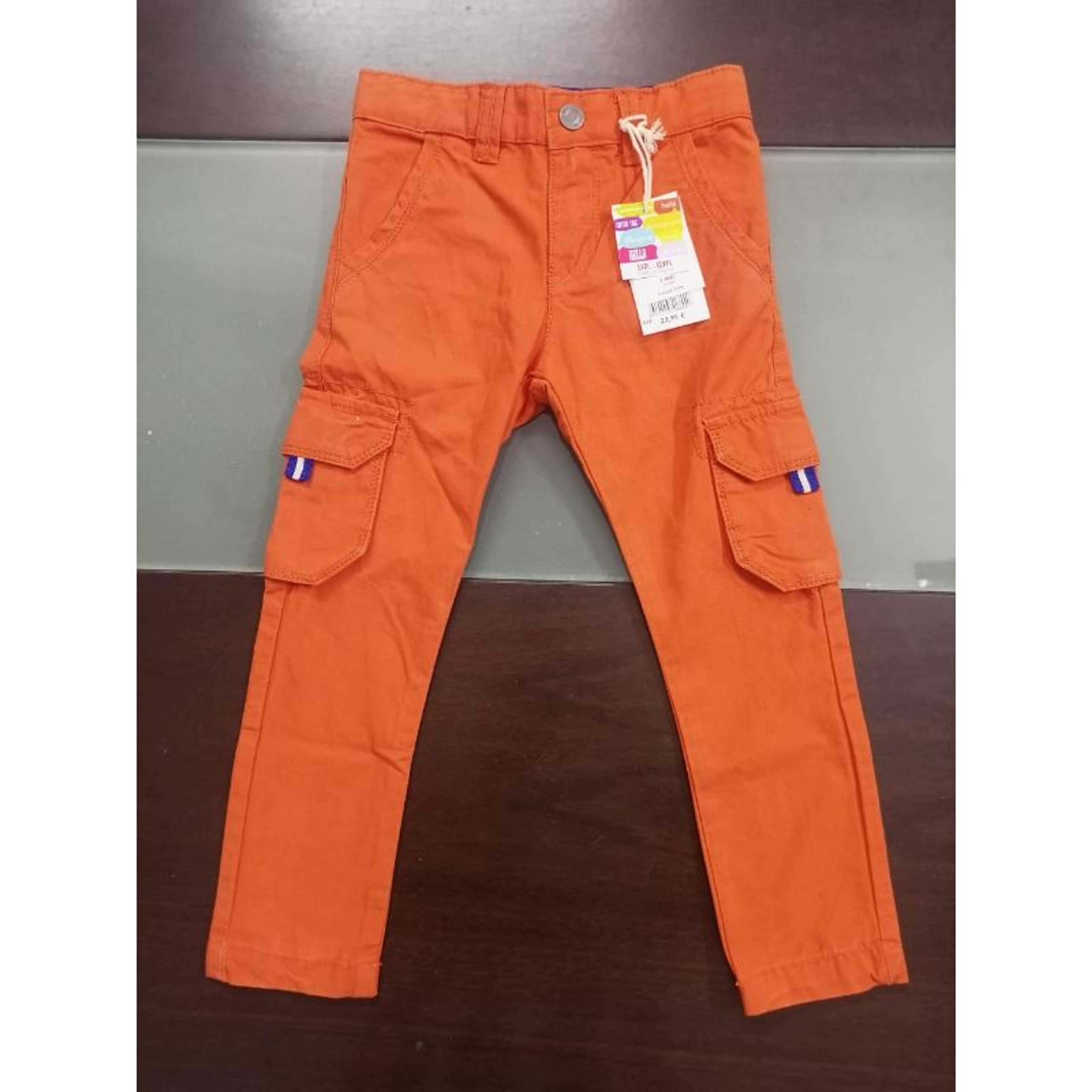 Boy's 6 Pocket Branded Orange Cotton Cargo Pants