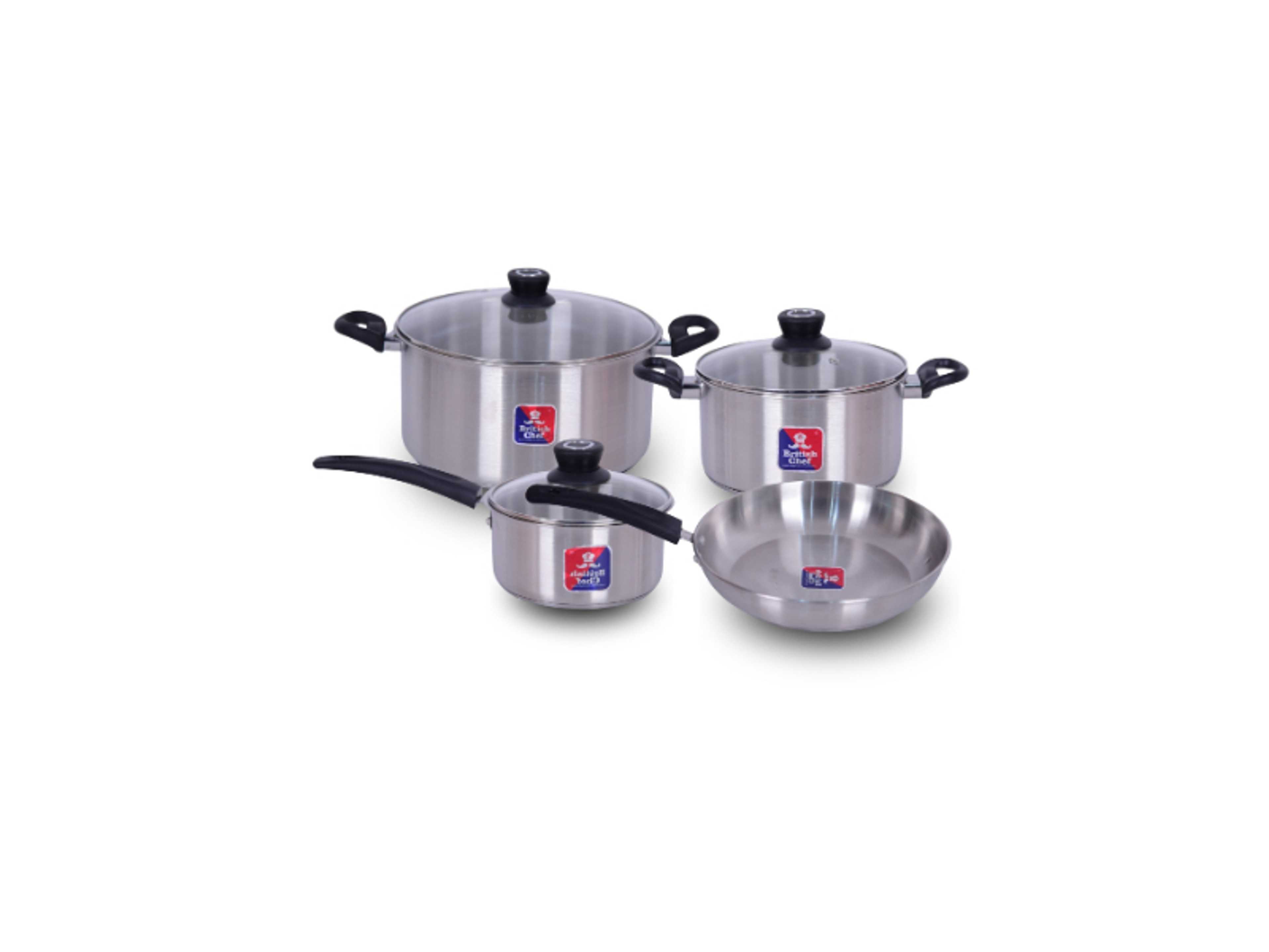 7 Piece Stainless Steel Nonstick Cookware Set | Induction Base, Heavy Base Bottom, 28cm Casserole+Lid, 16cm Sauce Pan, 24cm Fry pan and 20cm Casserole+Lid - Product Main Image