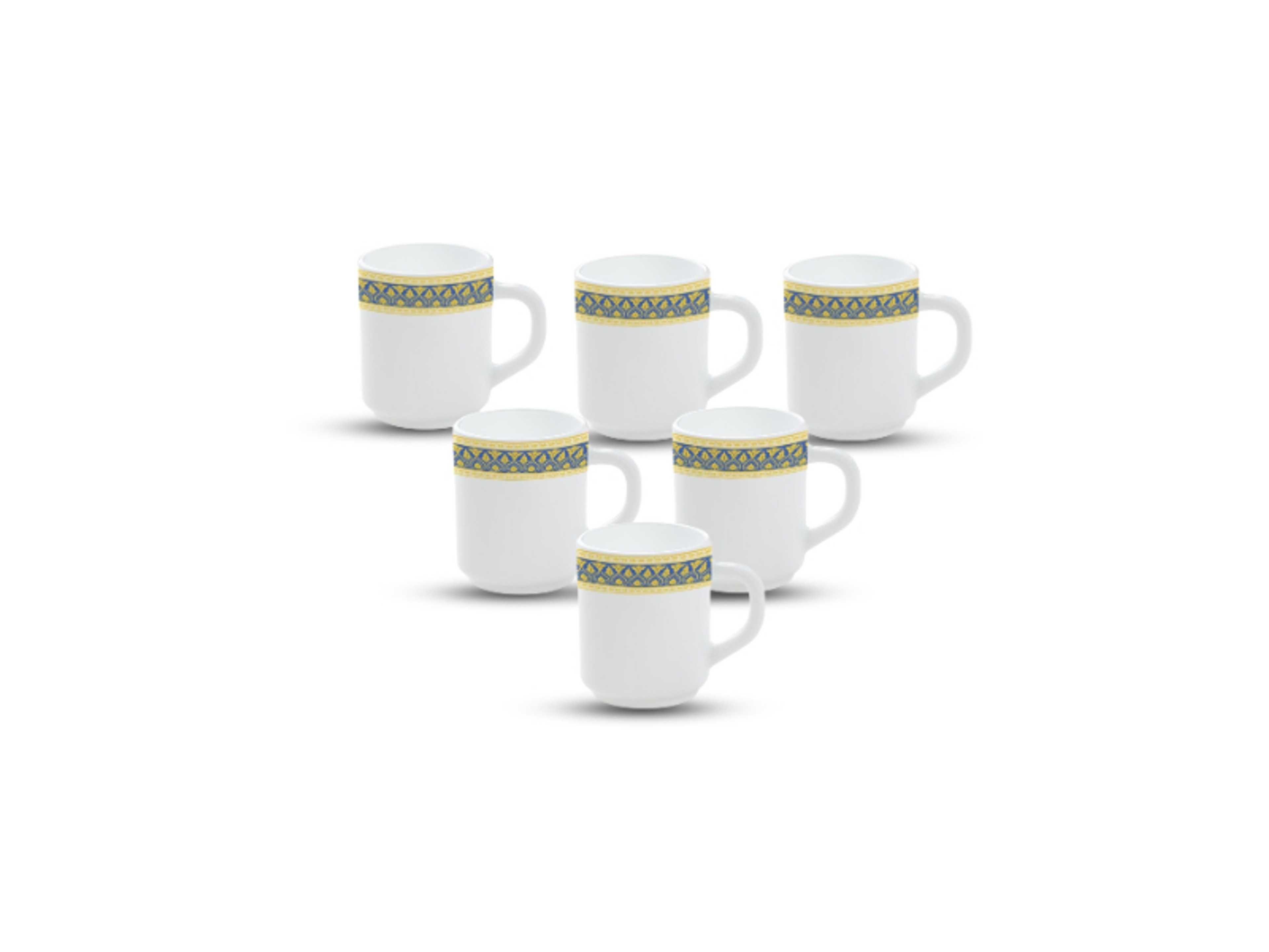 Regal 6 Piece Opalware Plano Tea & Coffee Mug Set 240ML |  Microwave & Dishwasher Safe | Freeze Resistant - Product Main Image
