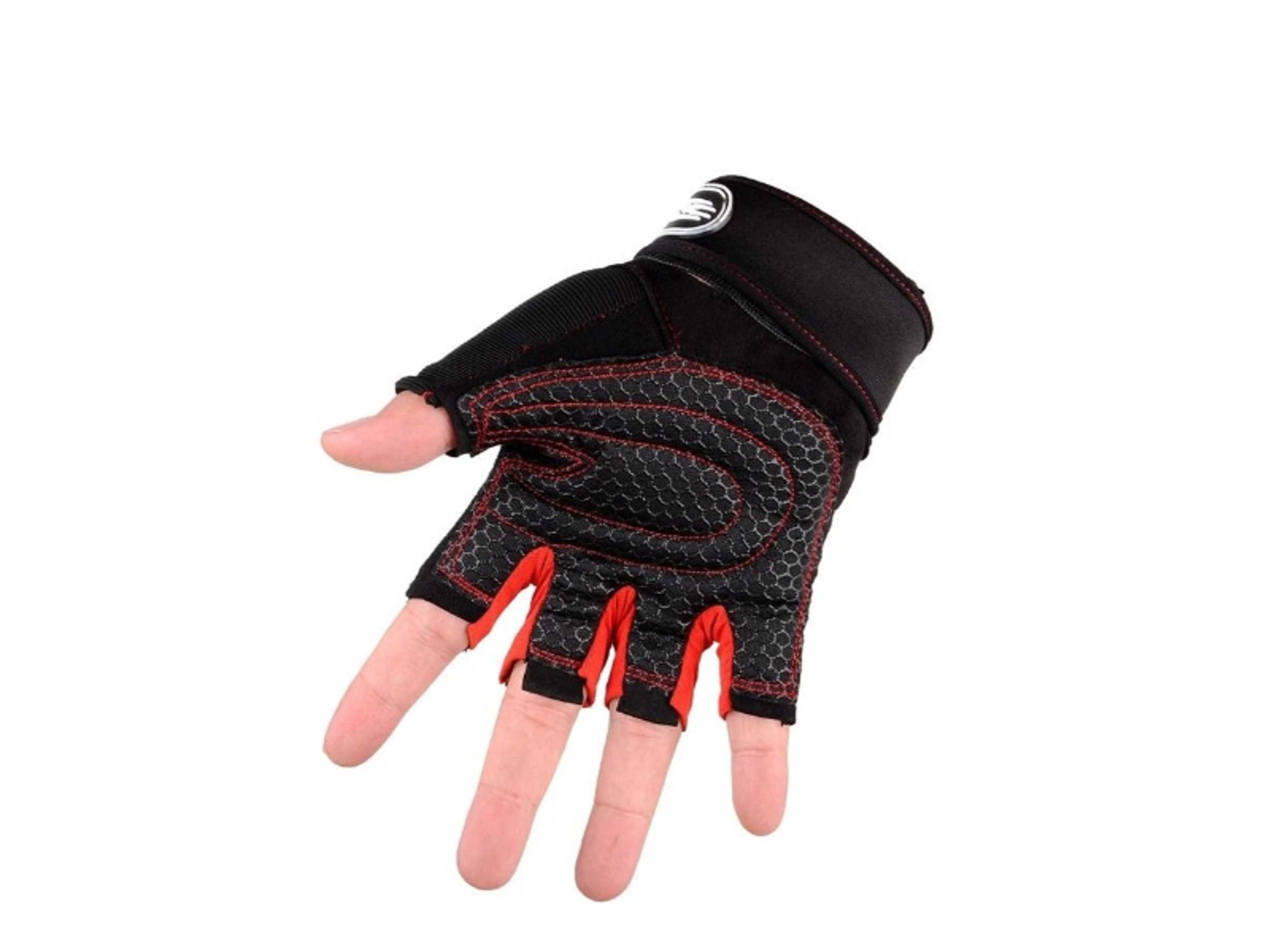 Pair Weight Lifting Gym Workout Gloves Full Finger for Men & Women, Full Palm Protection, for Weightlifting, Training, Fitness, Hanging, Pull ups - L, Black/Red - Product Main Image